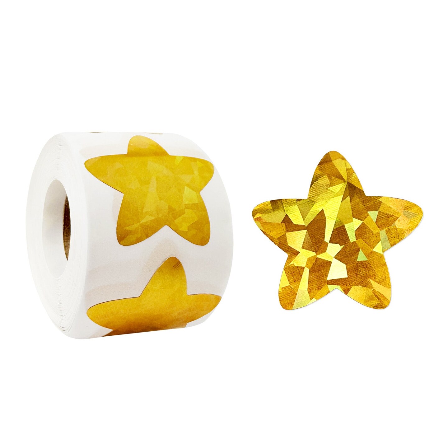 Wrapables 1.5 Inch Holographic Sticker Roll, for Sealing Envelopes, Gift Boxes, Journal, Party Decor and Supplies (500pcs), Gold Stars