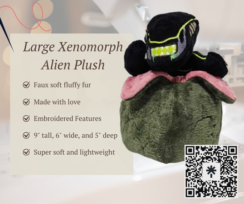 Large Xenomorph Alien Plush with EGG - Soft Minky, Ready to Ship