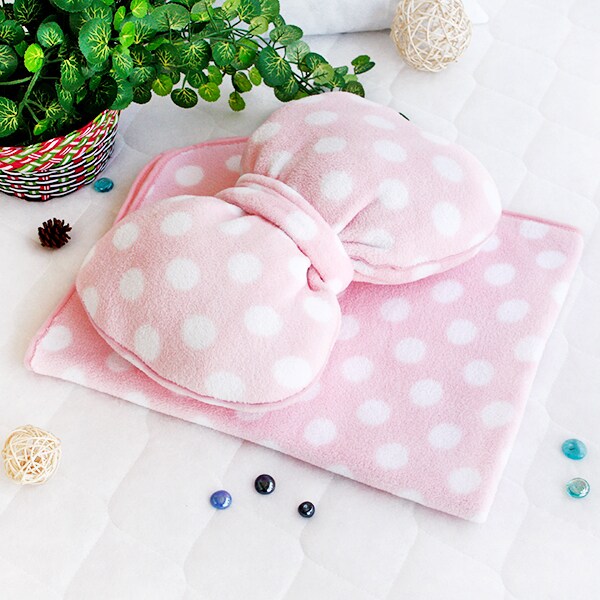 Polka Dot Pink Bow Fleece Throw, Cozy Travel Blanket, Machine Washable