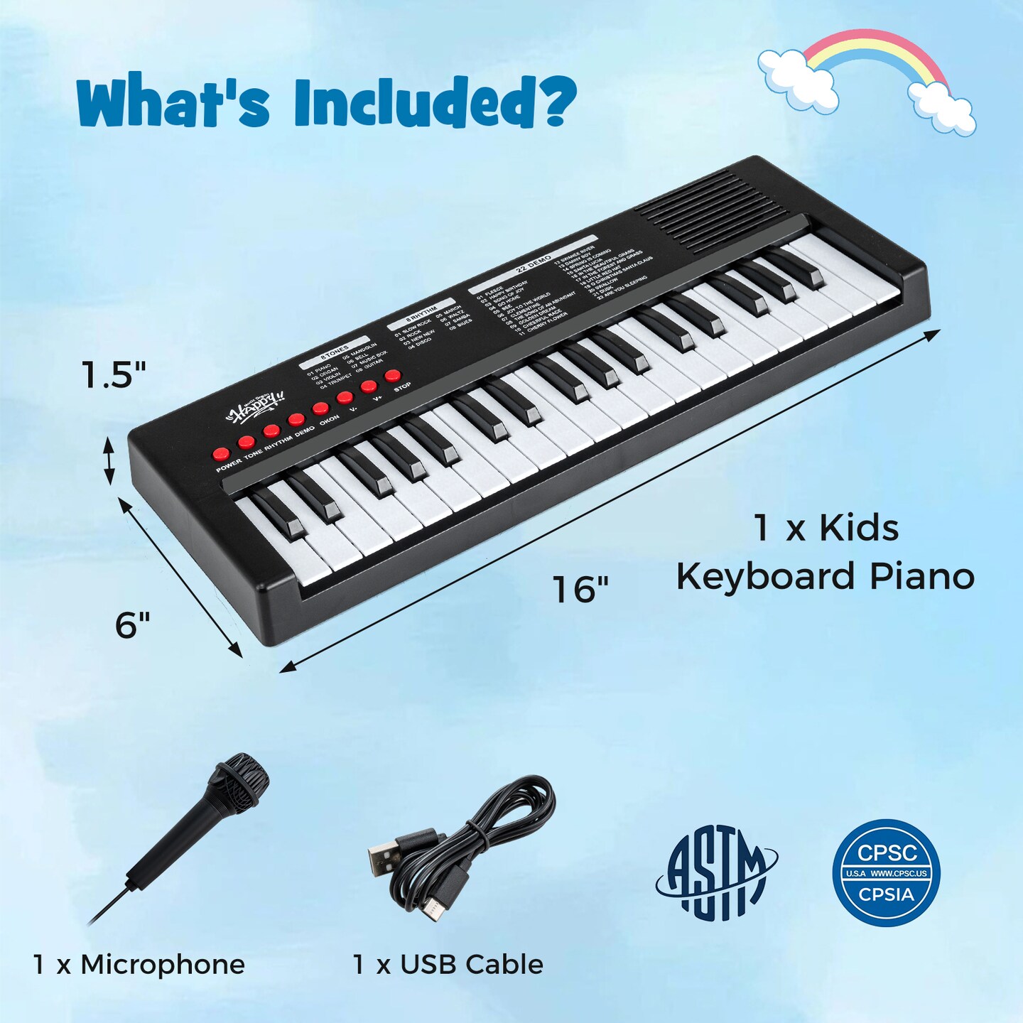 Kids 37-Key Electronic Piano Keyboard with Microphone Toy Music Keyboard with 22 Demos, 8 Tones