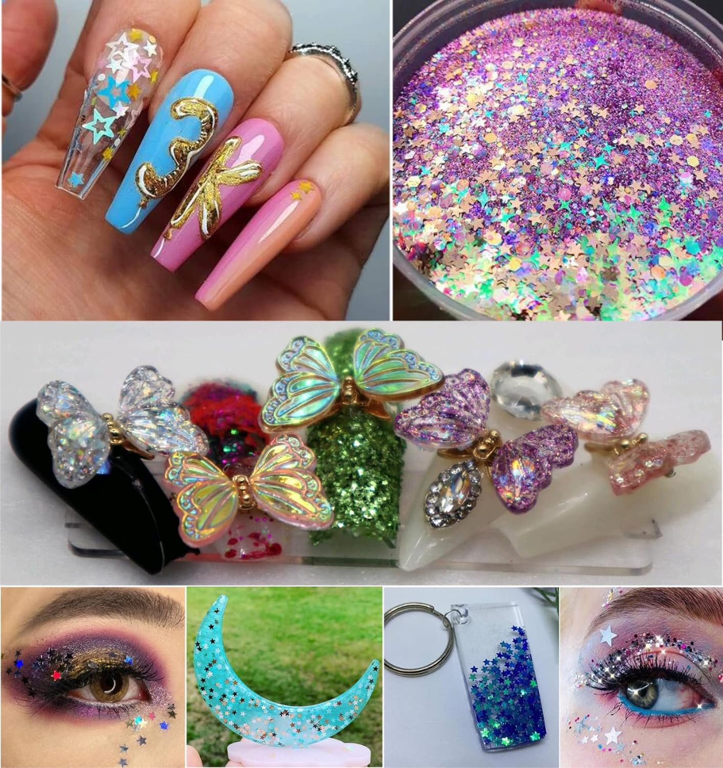 6 Colors Star Moon Chunky Glitter Flakes Resin Epoxy Accessories