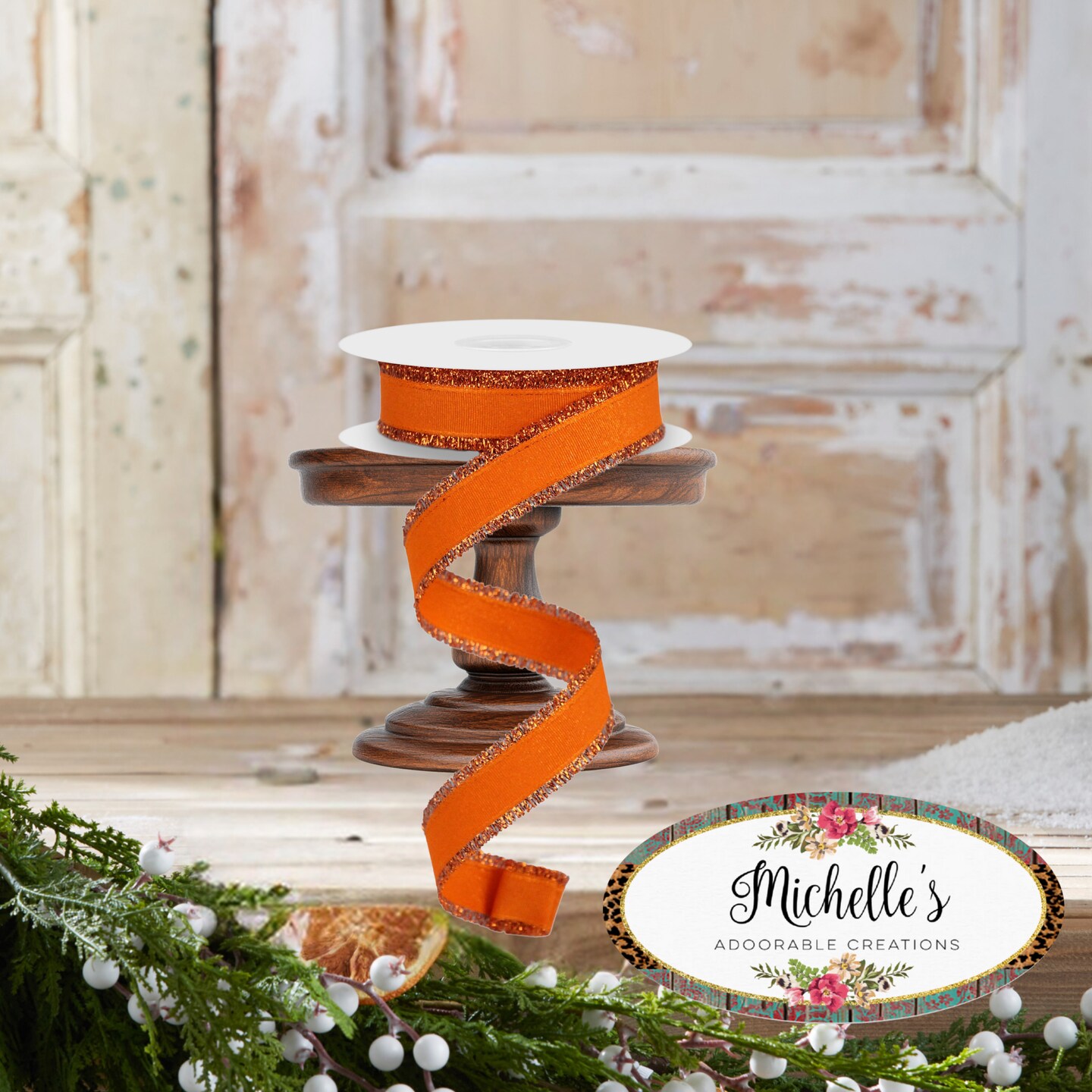 7/8&#x22; Fuzzy Edge Ribbon: Orange (10 Yards)