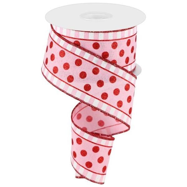 2.5&#x22; Glitter Stripes Polka Dot Ribbon: Red &#x26; Pink (10 Yards)