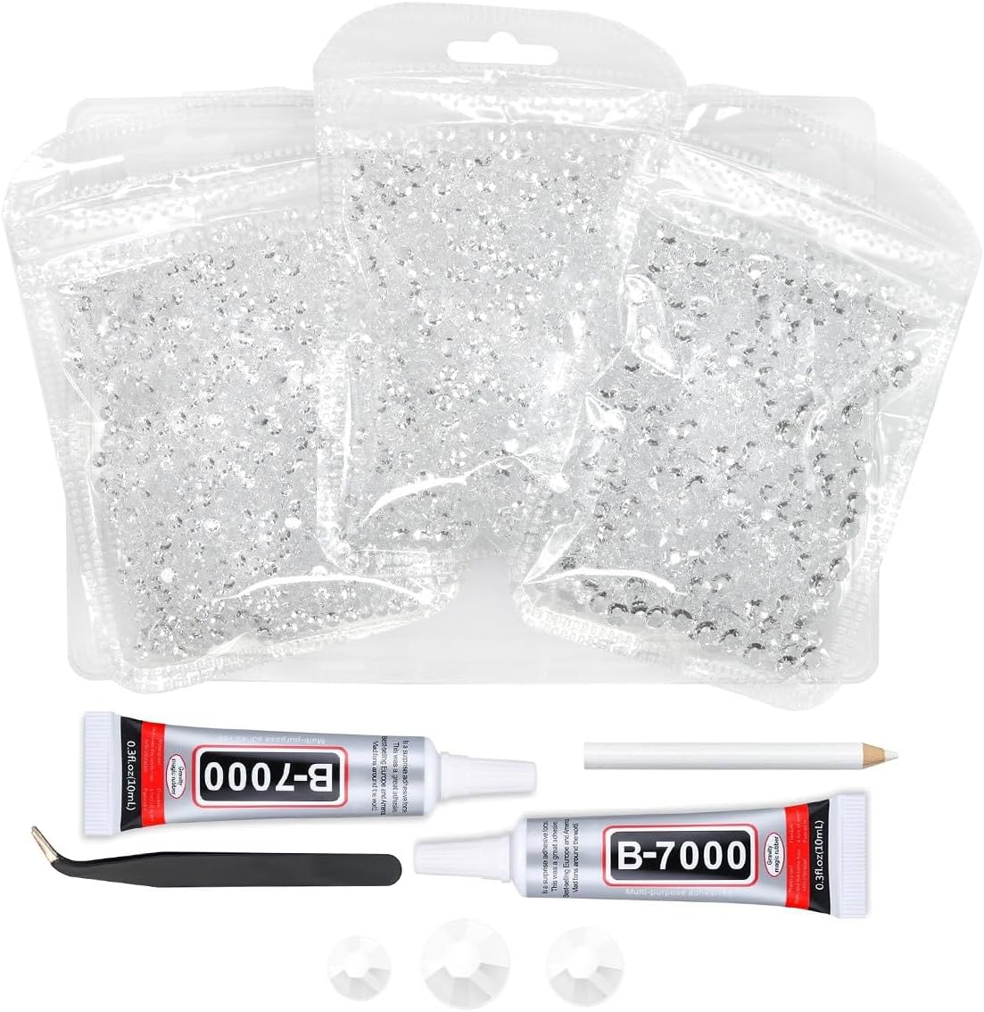 Transparent Flatback Resin Rhinestones with Glue - 3mm, 4mm, 5mm
