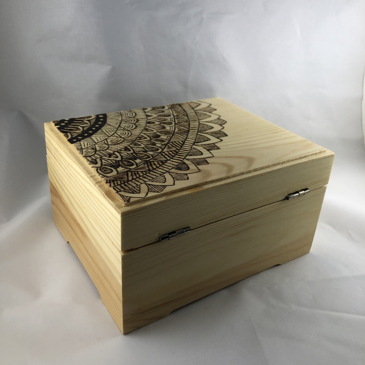 Mandala Wood Burned Trinket Box, Pyrography Wood Burning Art