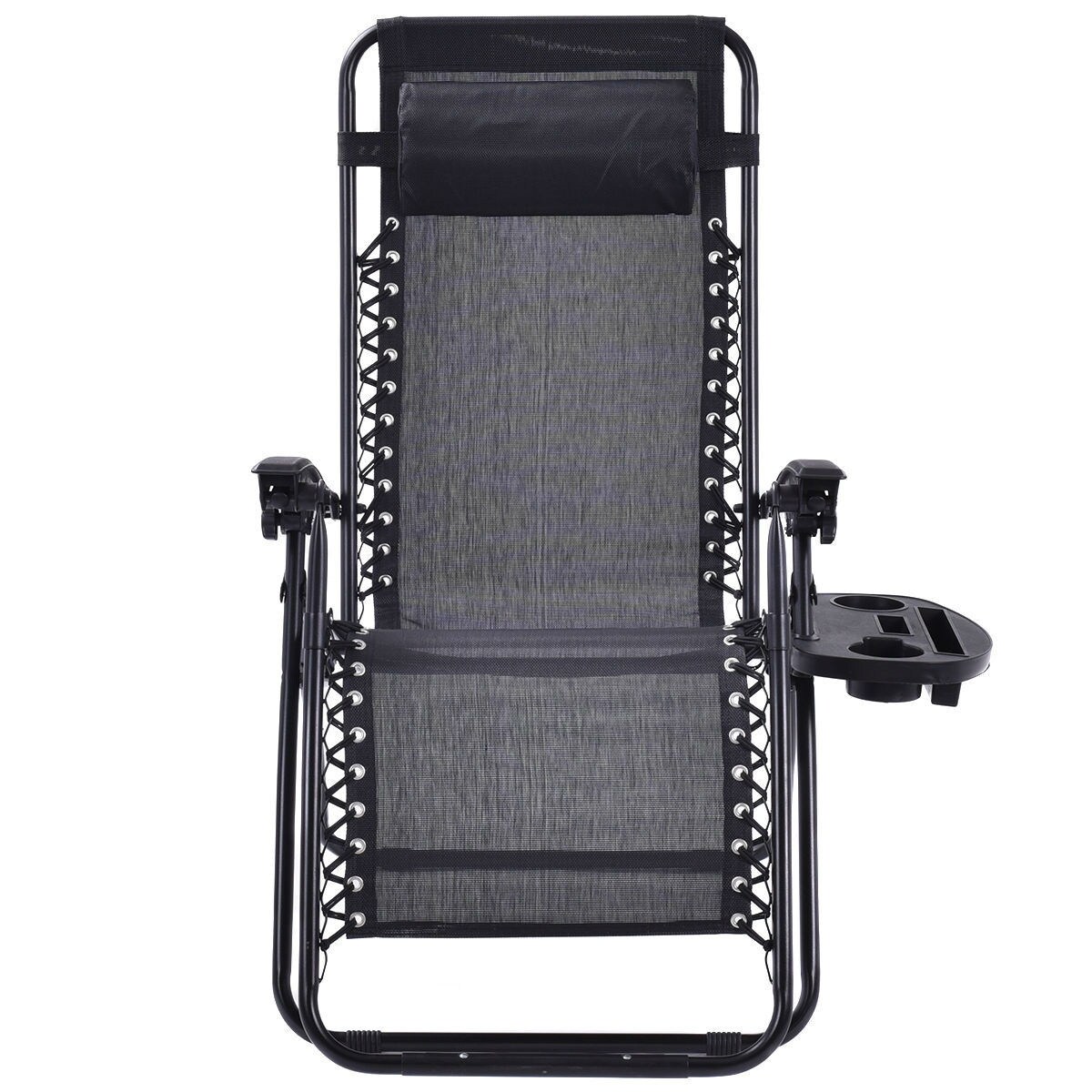 Set of 2 Folding Zero Gravity Recliner Chairs with Cup Holder Tray and Headrest for Patio or Lawn