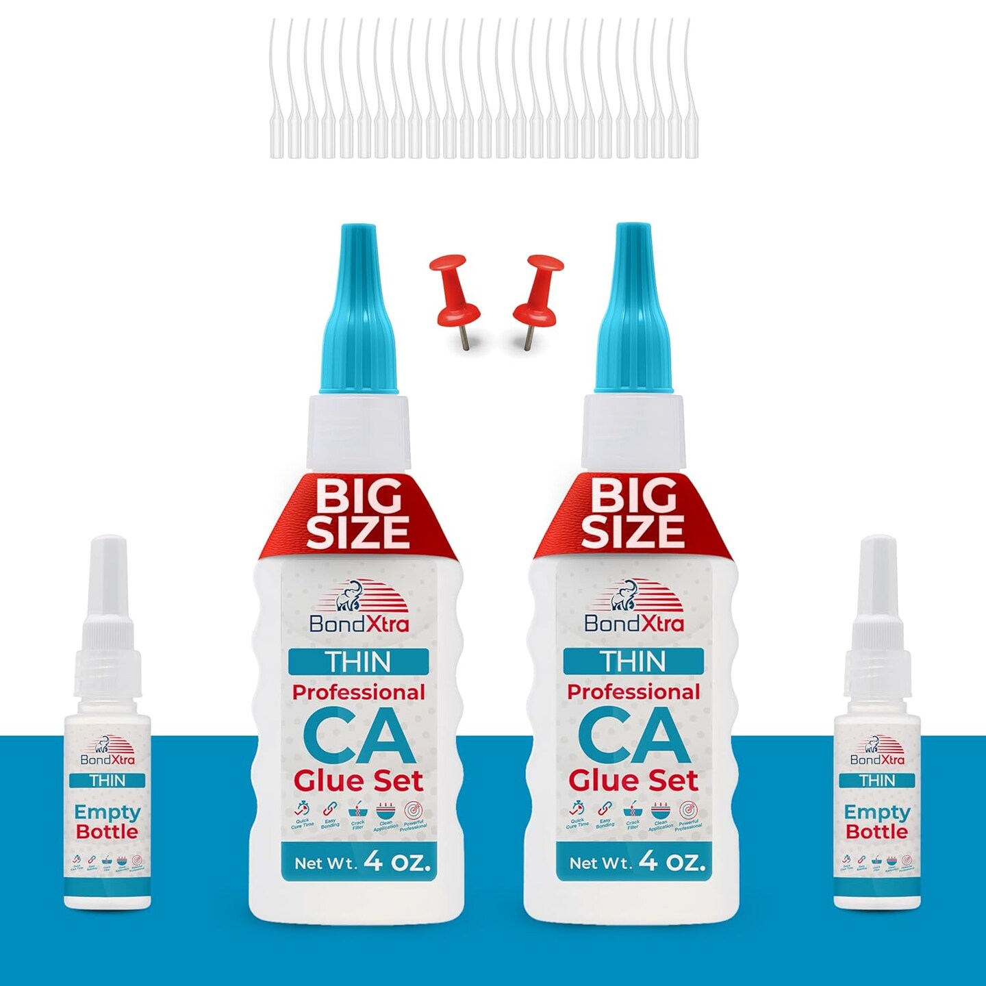 BONDXTRA BXT8 Thin Viscosity CA Glue 8 oz. Set – Premium Super Glue Kit for Woodworking, Crafts & DIY, Fast-Drying, Clear Cyanoacrylate Adhesive with Microtips