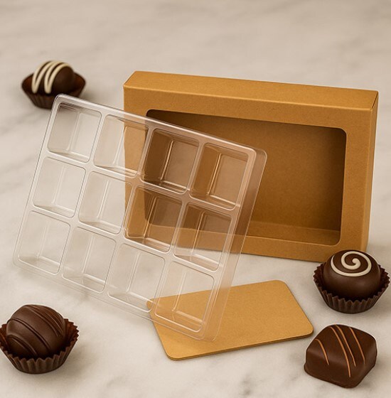 Kraft Artisan Candy Box Sets 12 Square Cavities 4&#x22; x 13/16&#x22; x 5 7/16&#x22; 25 pack CNDY271