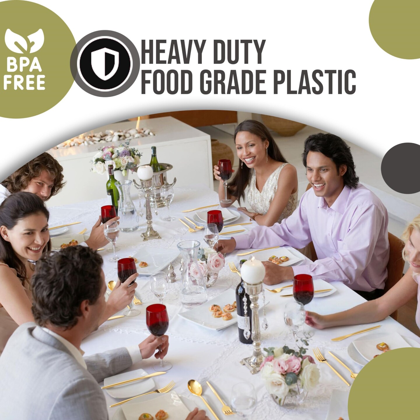 Trendables Disposable Silverware Set - Wedding Plastic Cutlery Dinnerware - Includes modern Forks, Plastic Spoons, disposable Knives - reflective Plastic Utensils Party Set