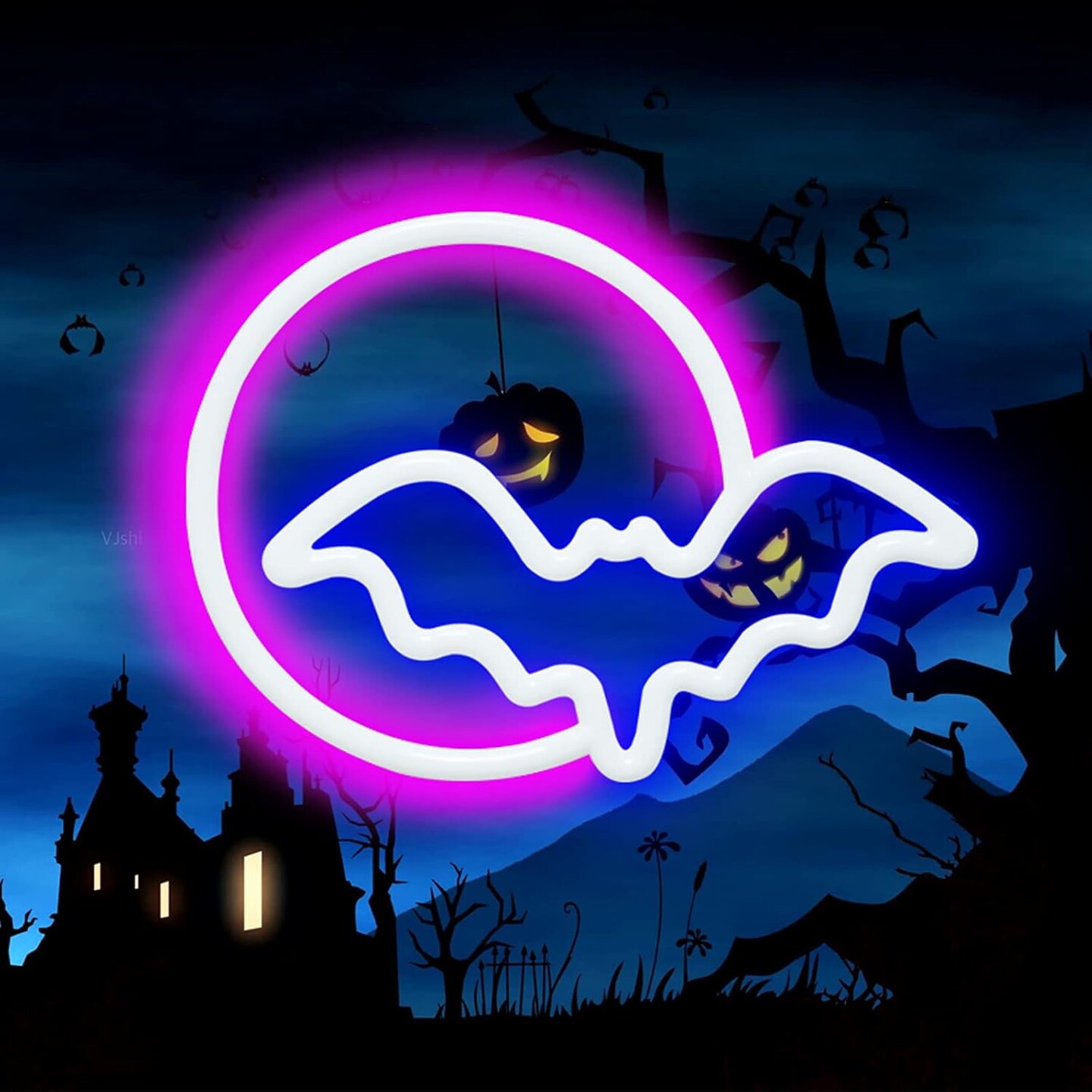 Moon and Bat LED Neon Lights