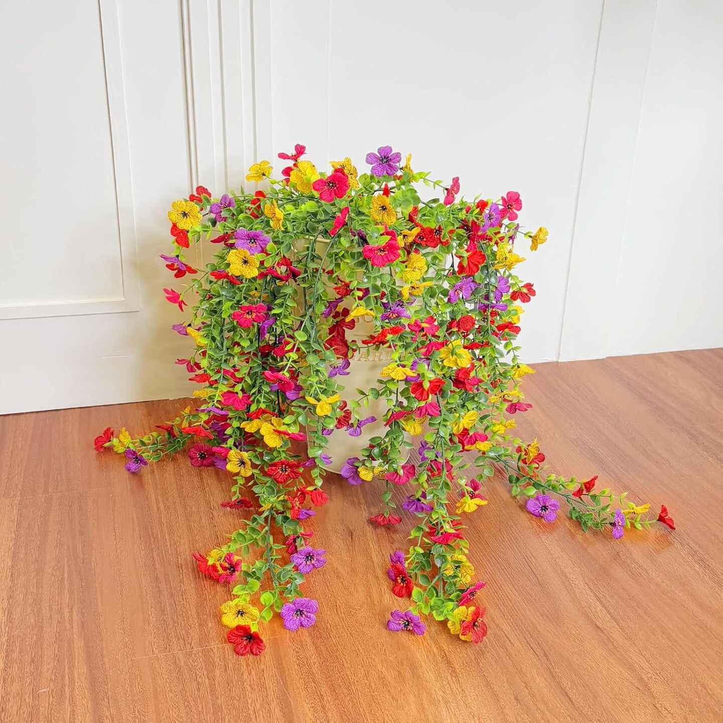 Artificial Flowers for Outdoors Fake Hanging Plants, 4PCS UV Resistant Faux Plastic Greenery Hanging Flowers for Outside Gardens Porch Wall Home Indoor Decor (Mixed Color)