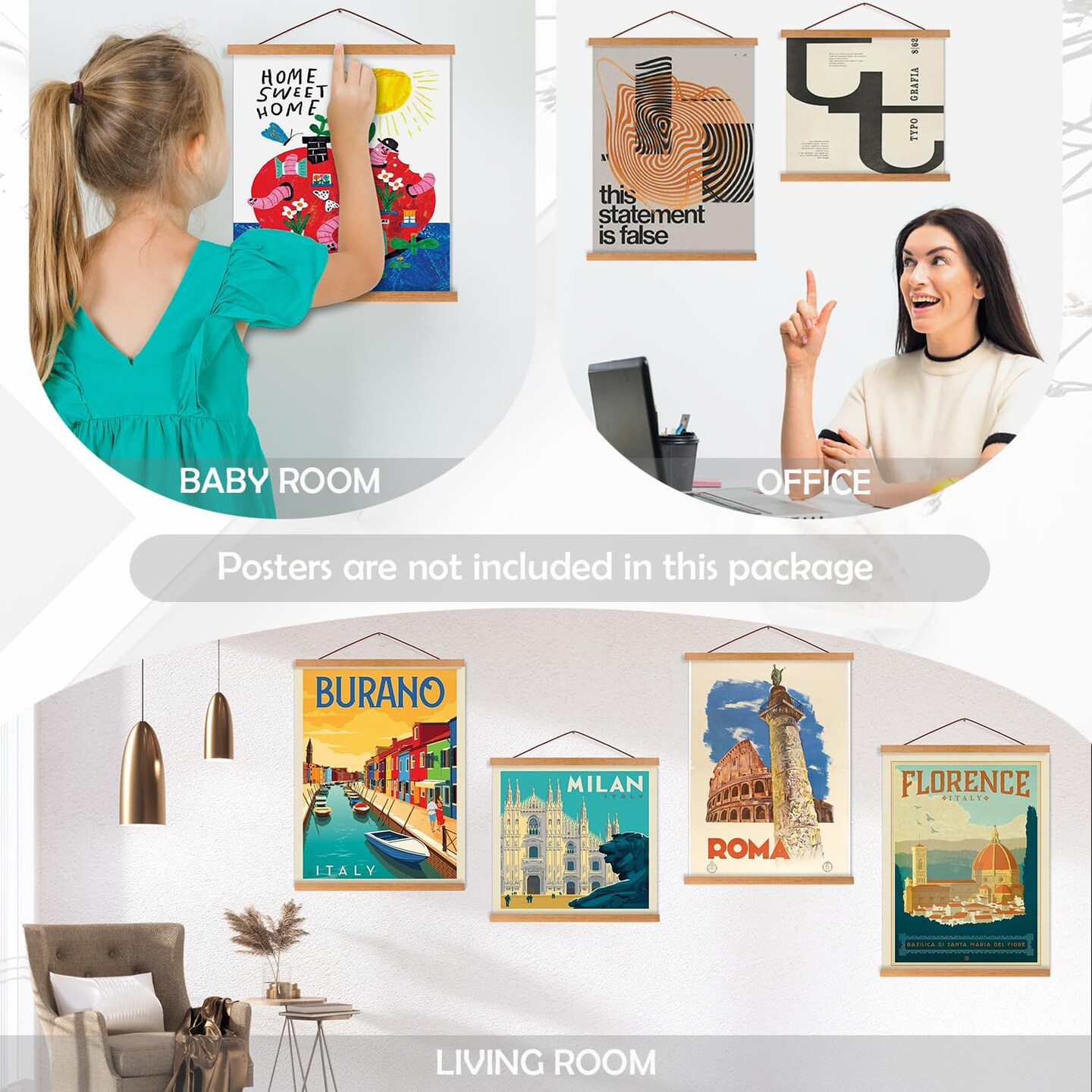 4 Pack Magnetic Poster Hanger Frame, 8x10 8x12 8x24 Light Wood Wooden Magnet Poster Frame for Maps Canvas Artwork Pictures Poster Hangers Frames (Teak,8&#x22;)