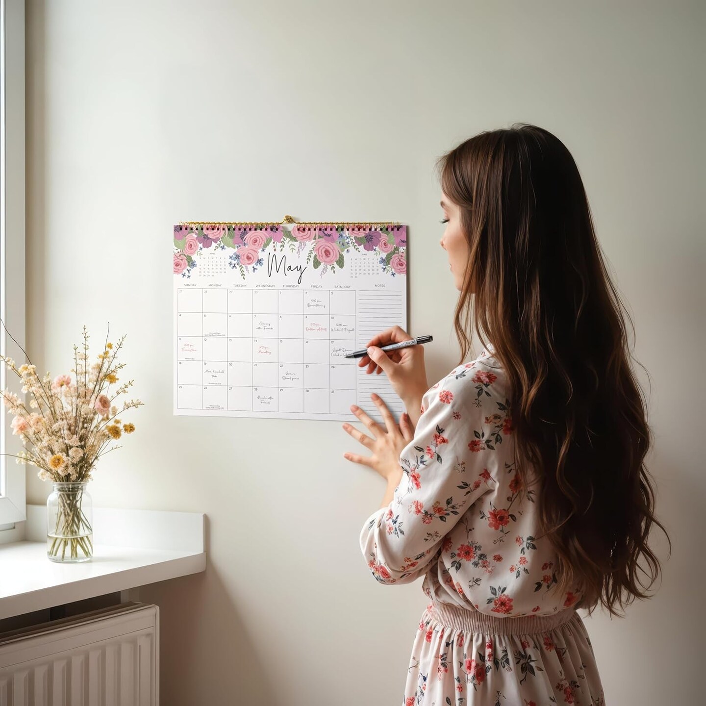 2025-2026 Calendar - Jokotha Wall Calendar 2025, Calendar Runs From Jan 2025 - Jun 2026, 15&#x22; x 12&#x22;, Twin-Wire Binding, Hanging Hook, Floral Design