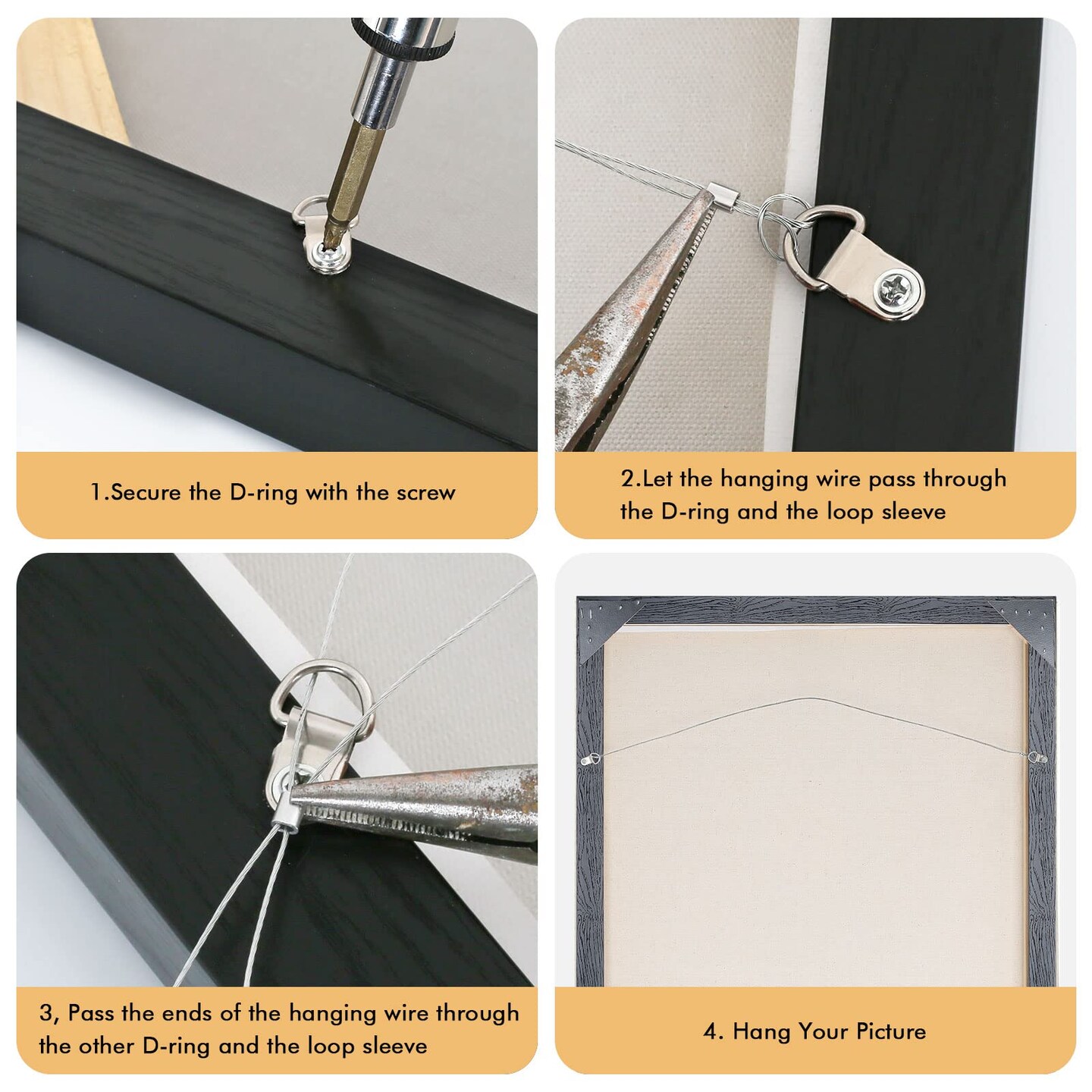 Picture Hanging Hardware with Wire - ROBUST 91pcs Picture Hanging Kit, Wall Hooks for Hanging Pictures with Wire, Screw, D Ring, Loop Sleeves for Picture Frame, Mirror, Art(N8)