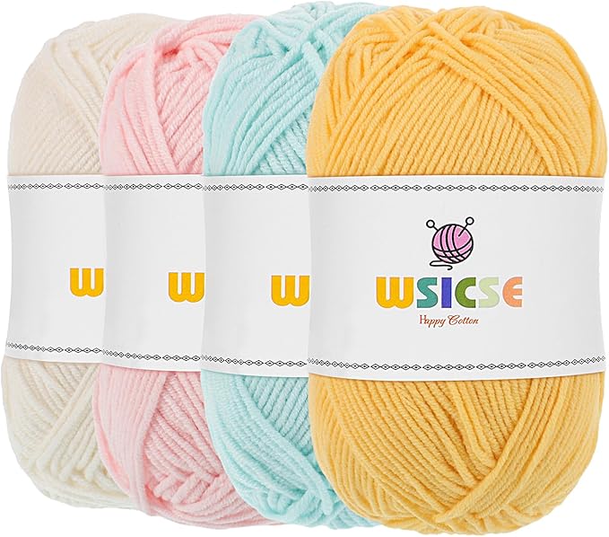 4 PCS Crochet Yarn, 560 Yard Soft Yarn for Crocheting Assorted Colors Fluffy Yarn for Crochet Hand Knitting 1 Skein/140 Yard-Light