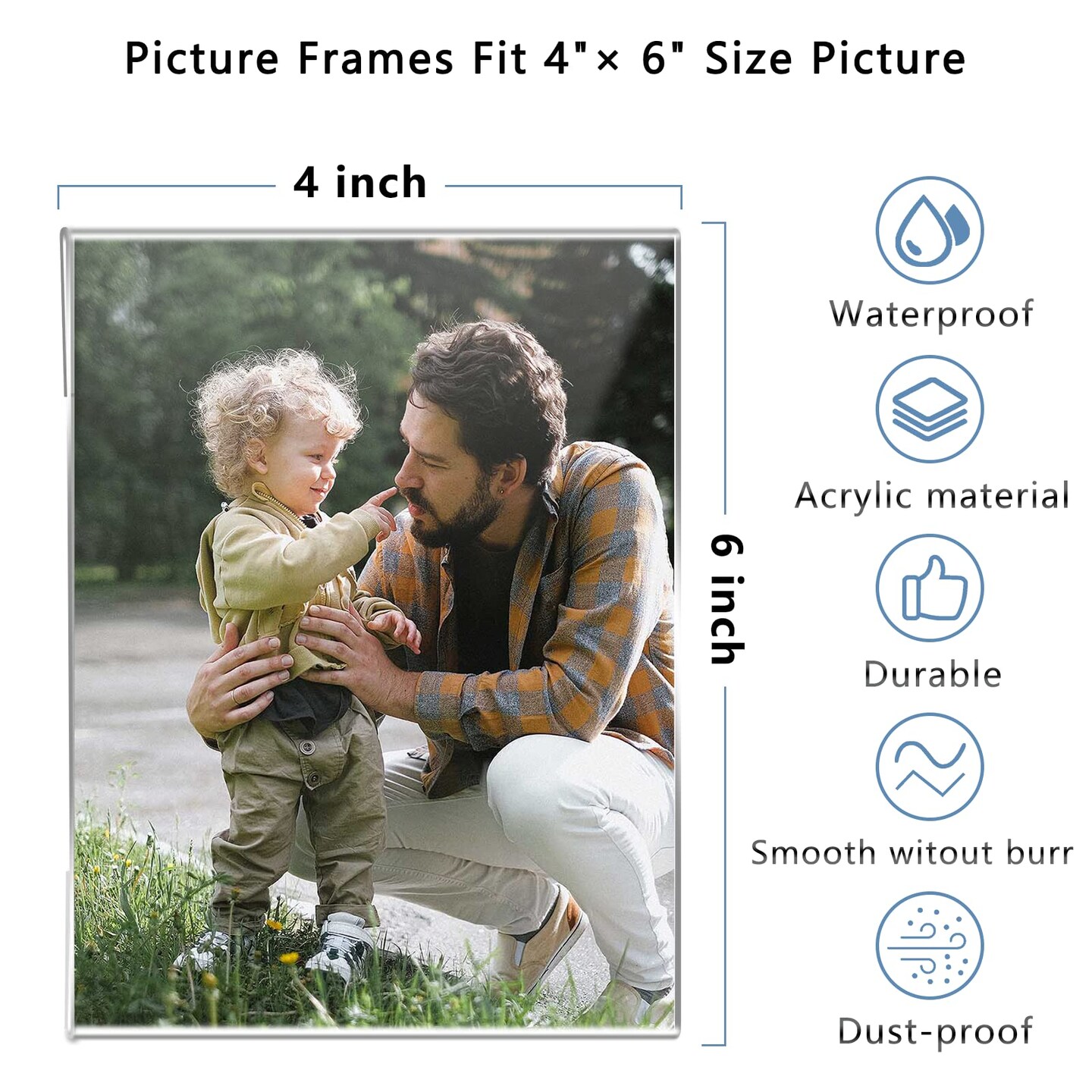 DZZ Clear Acrylic Photo Picture Frames Display Picture,Wall Mounting Clear for Home,School,office,-Vertical, 4x6, Set of 6