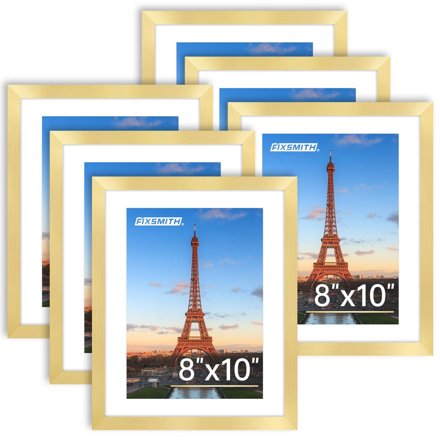 8x10 Picture Frame Bulk-6 Pack, Gold Picture Frames Collage Wall Decor, Wall &#x26; Tabletop Picture Frames, Photo Frame with HD Plexiglass, Display Pictures 5x7 with Mat or 8x10 Without Mat