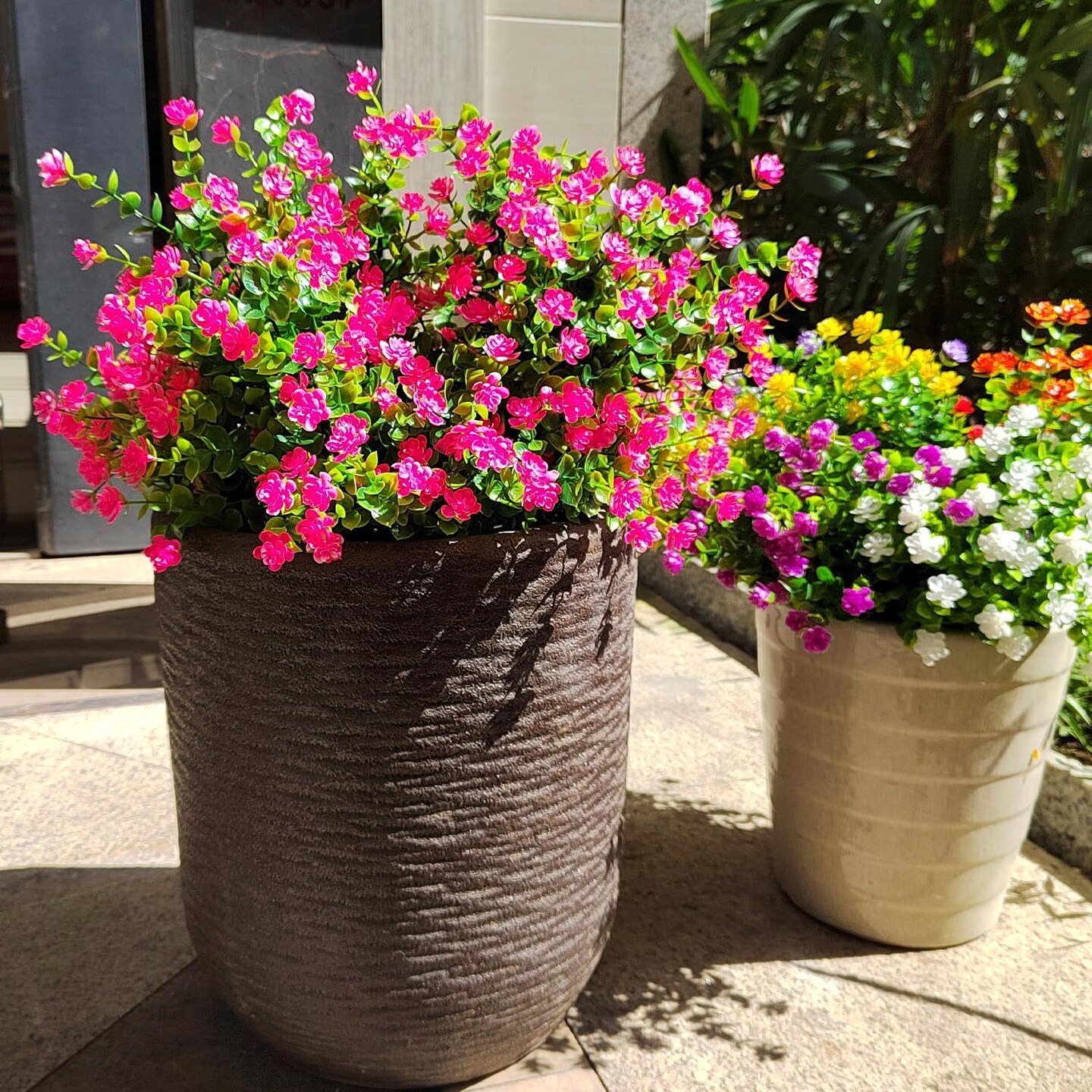 12 Bundles Artificial Flowers for Outdoors, UV Resistant Fake Flowers with Plastic Plants, Faux Flowers for Outside Window Box Front Porch Hanging Planter Decor (Pink)