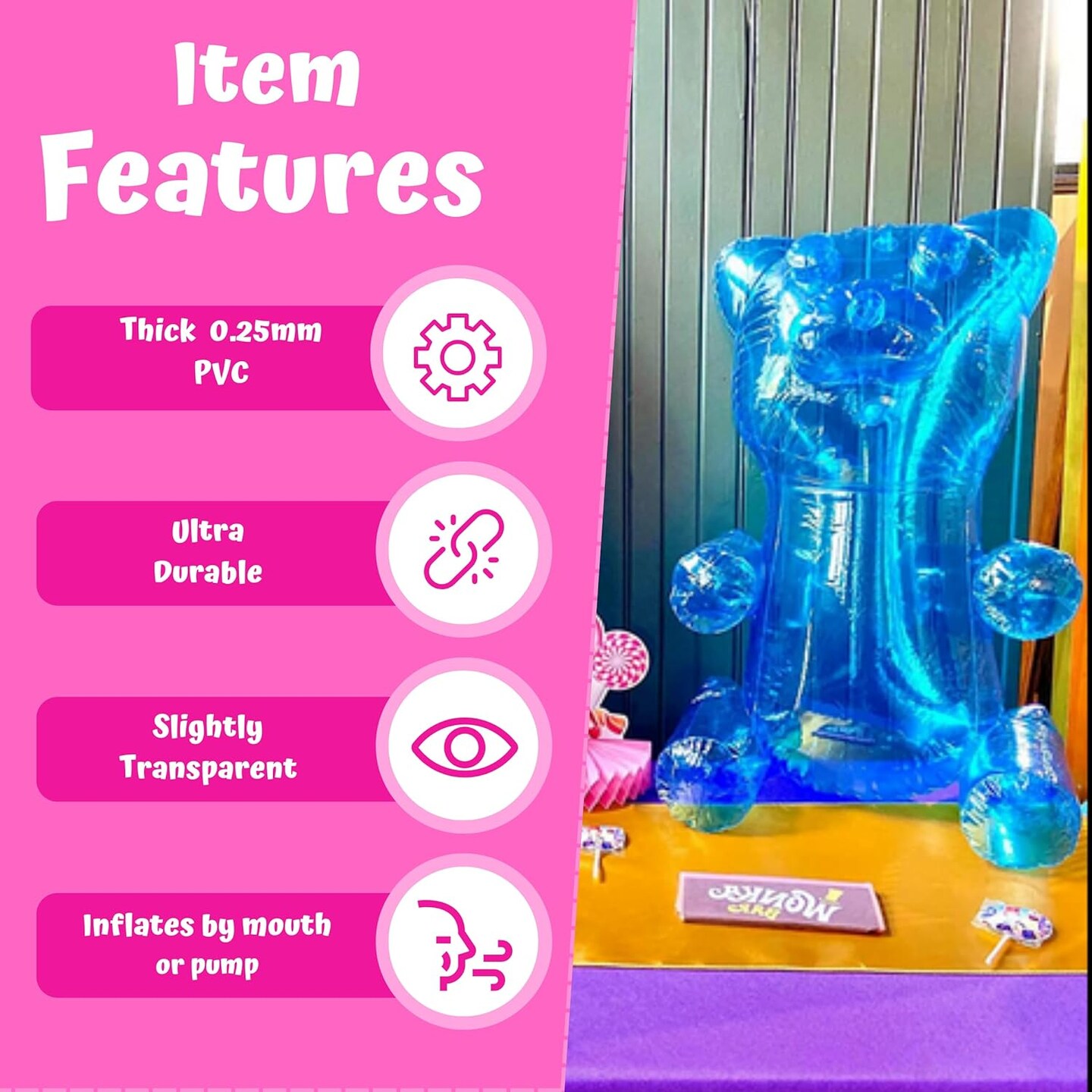 4E&#x27;s Novelty 6 Pack Inflatable Gummy Bears - 12&#x27;&#x27; Large Fun Gummy Bear Party Decorations, Colorful Gummy Bear Decor, Perfect Gummy Bear Party Favors