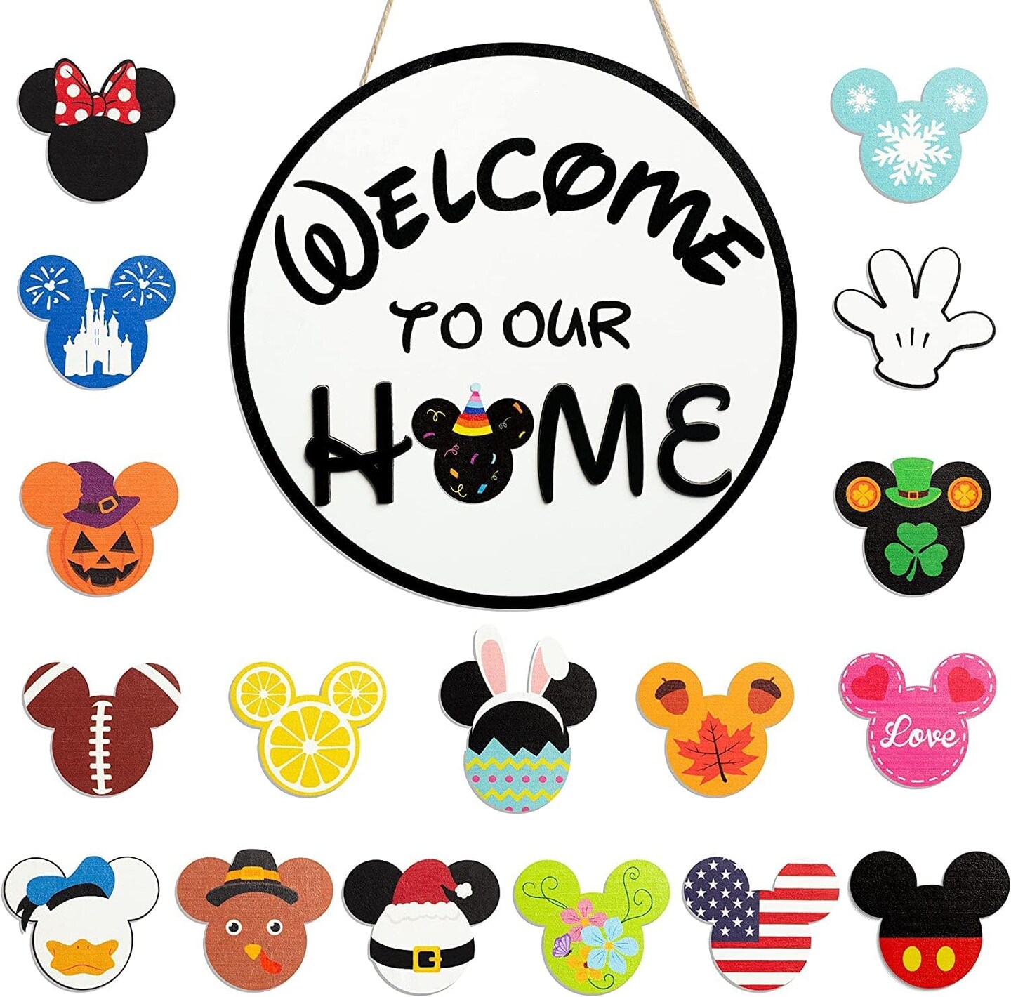 19Pcs Cute Mouse Interchangeable Seasonal Welcome Door Sign for Front Door Decor