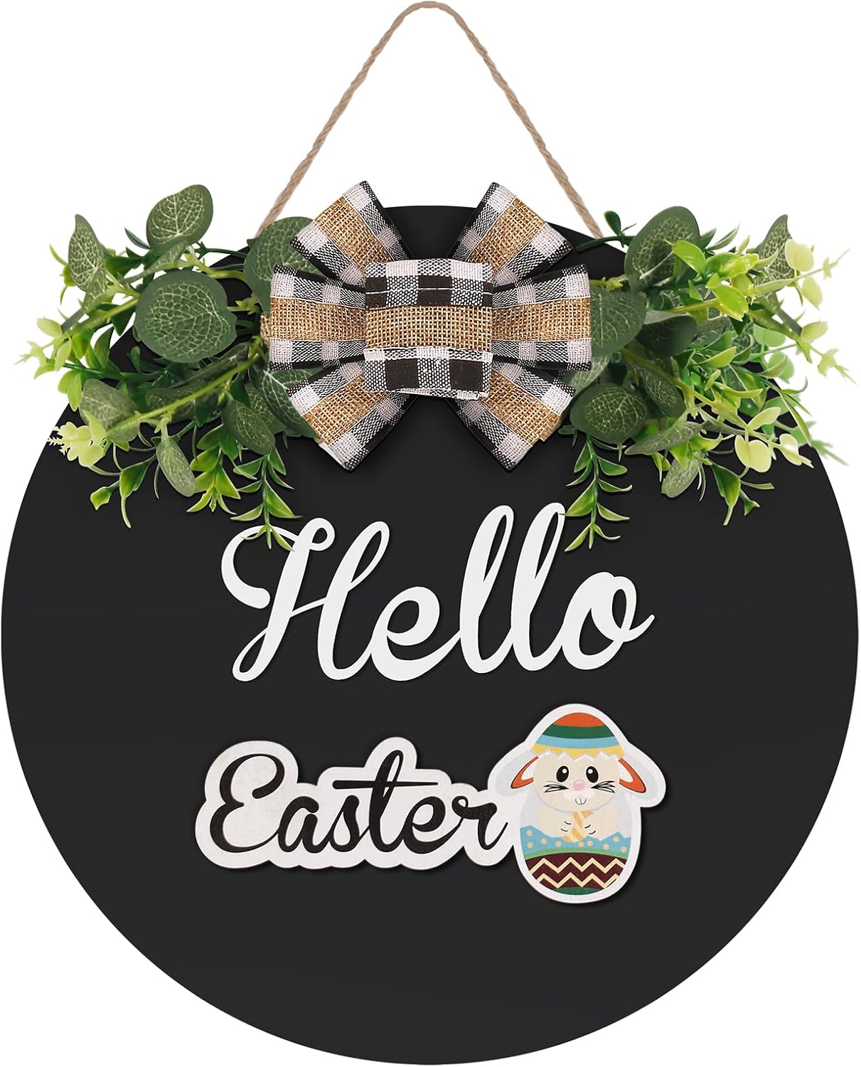 Interchangeable Wooden Seasonal Black Hello Sign, Rustic Welcome Front Door Wreaths Decor