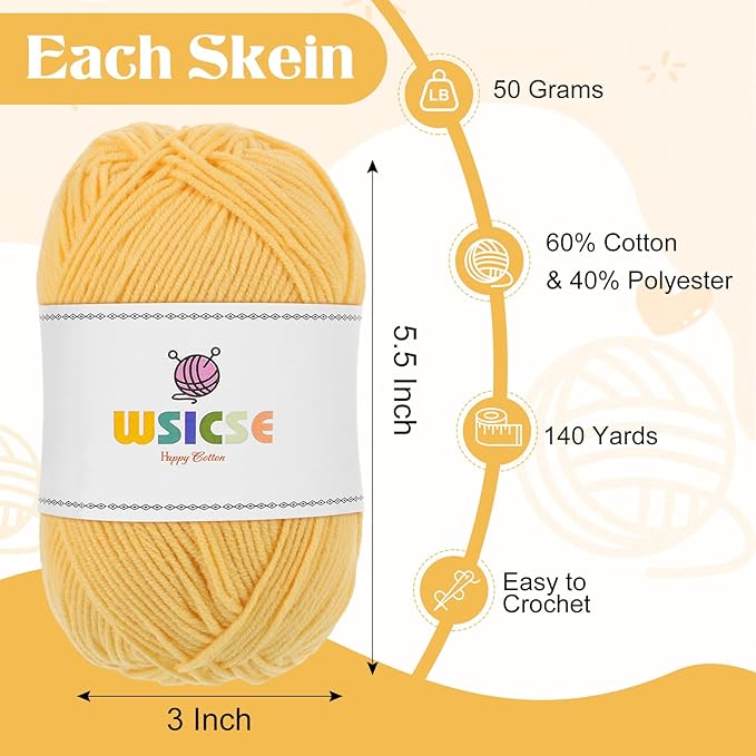 4 PCS Crochet Yarn, 560 Yard Soft Yarn for Crocheting Assorted Colors Fluffy Yarn for Crochet Hand Knitting 1 Skein/140 Yard-Light