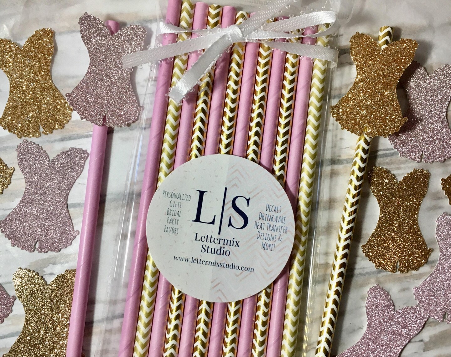 Blush and Gold Paper Straws, Bridal shower decor product 6