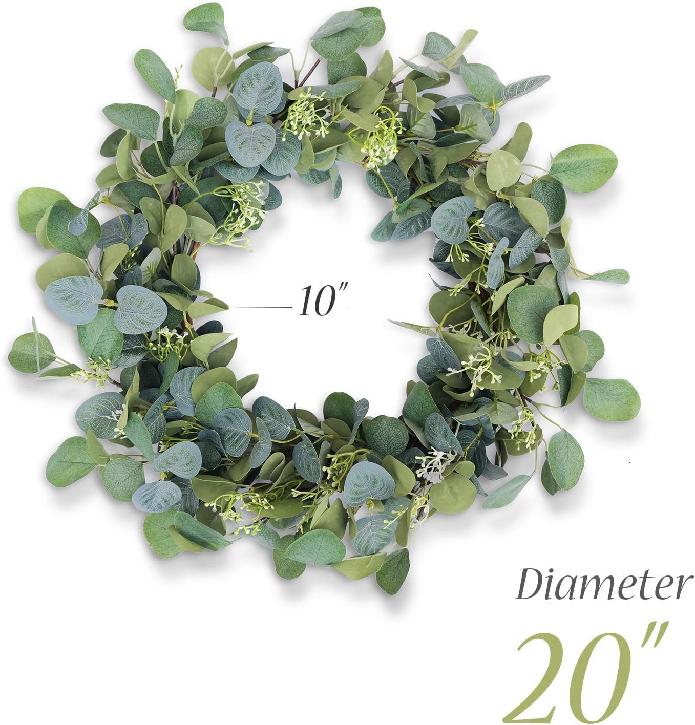 Eucalyptus Wreaths for Front Door 20", Handmade Green Leaves Wreath
