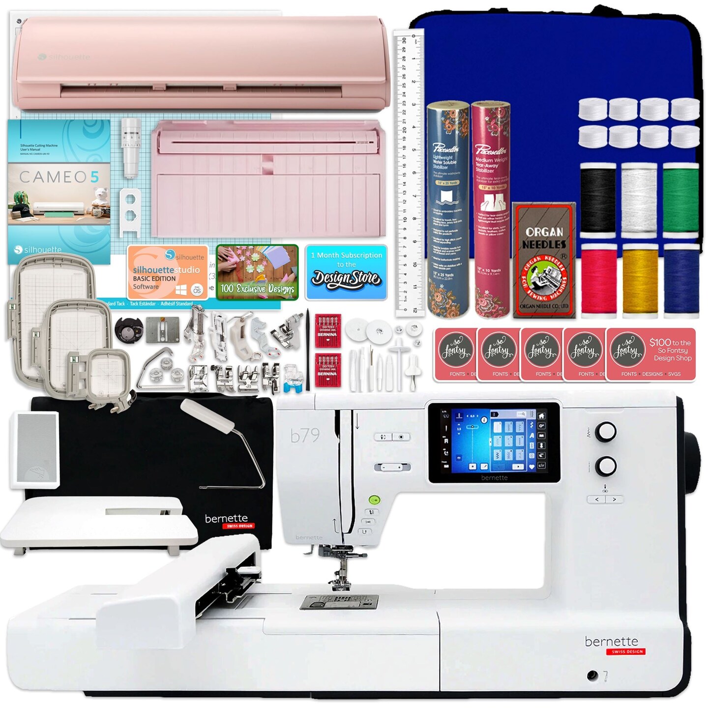 Bernette B79 Sewing &#x26; Embroidery Machine with Silhouette Cameo 5 Bundle