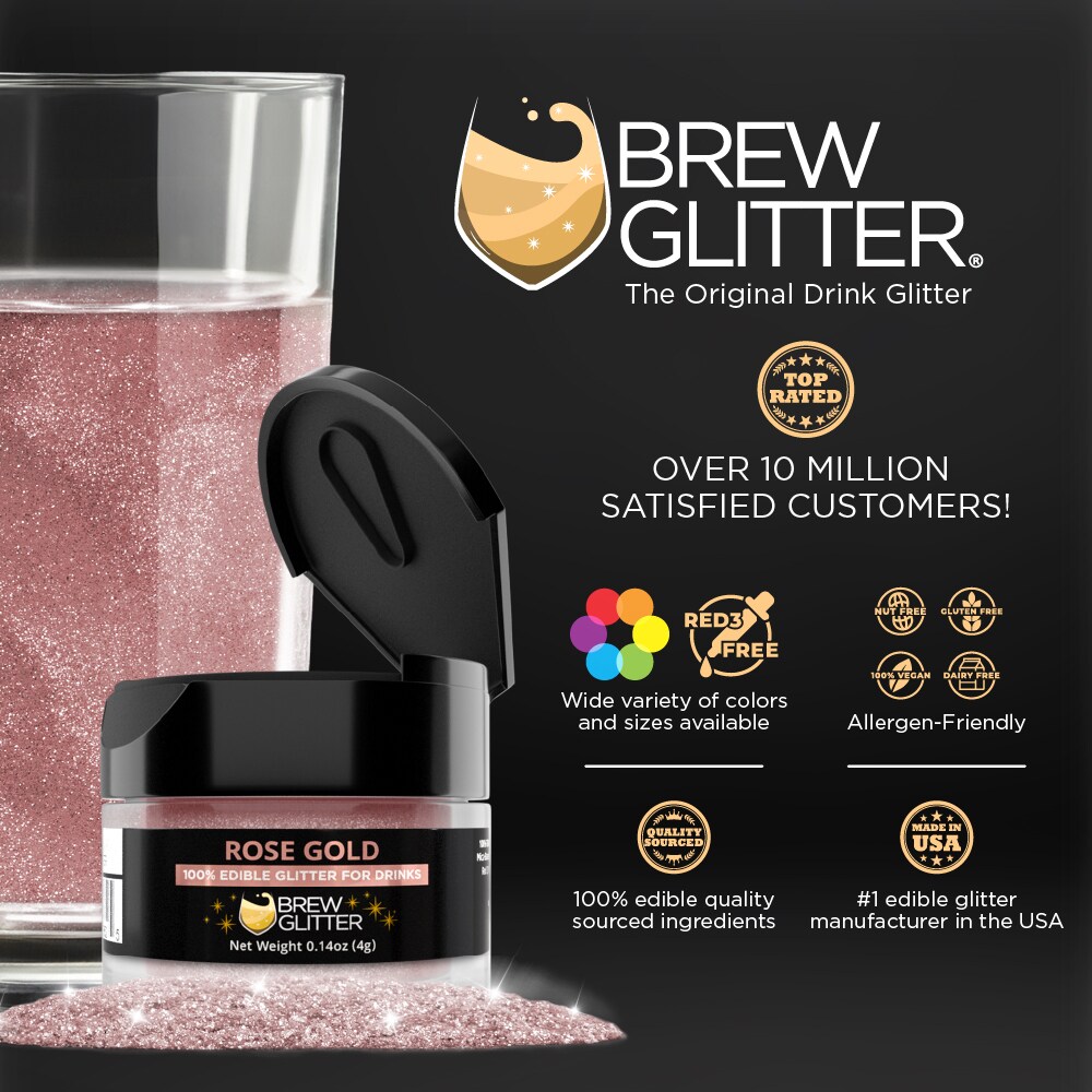 Brew Glitter - Rose Gold Edible Drink Glitter (4g, x1 Flip-Cap Jar) for Beer, Cocktails and Beverages