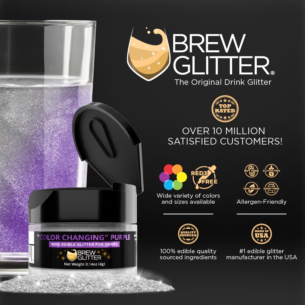 Brew Glitter - Purple Color Changing Edible Drink Glitter (4g, x1 Flip-Cap Jar) for Beer, Cocktails and Beverages