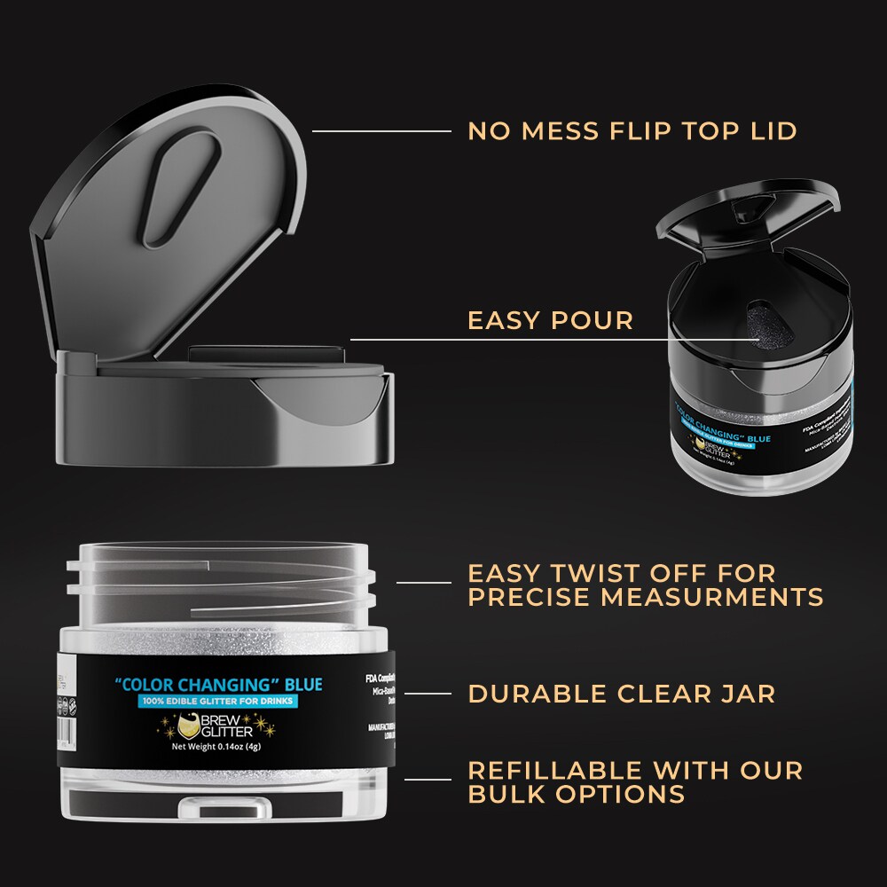 Brew Glitter - Blue Color Changing Edible Drink Glitter (4g, x1 Flip-Cap Jar) for Beer, Cocktails and Beverages