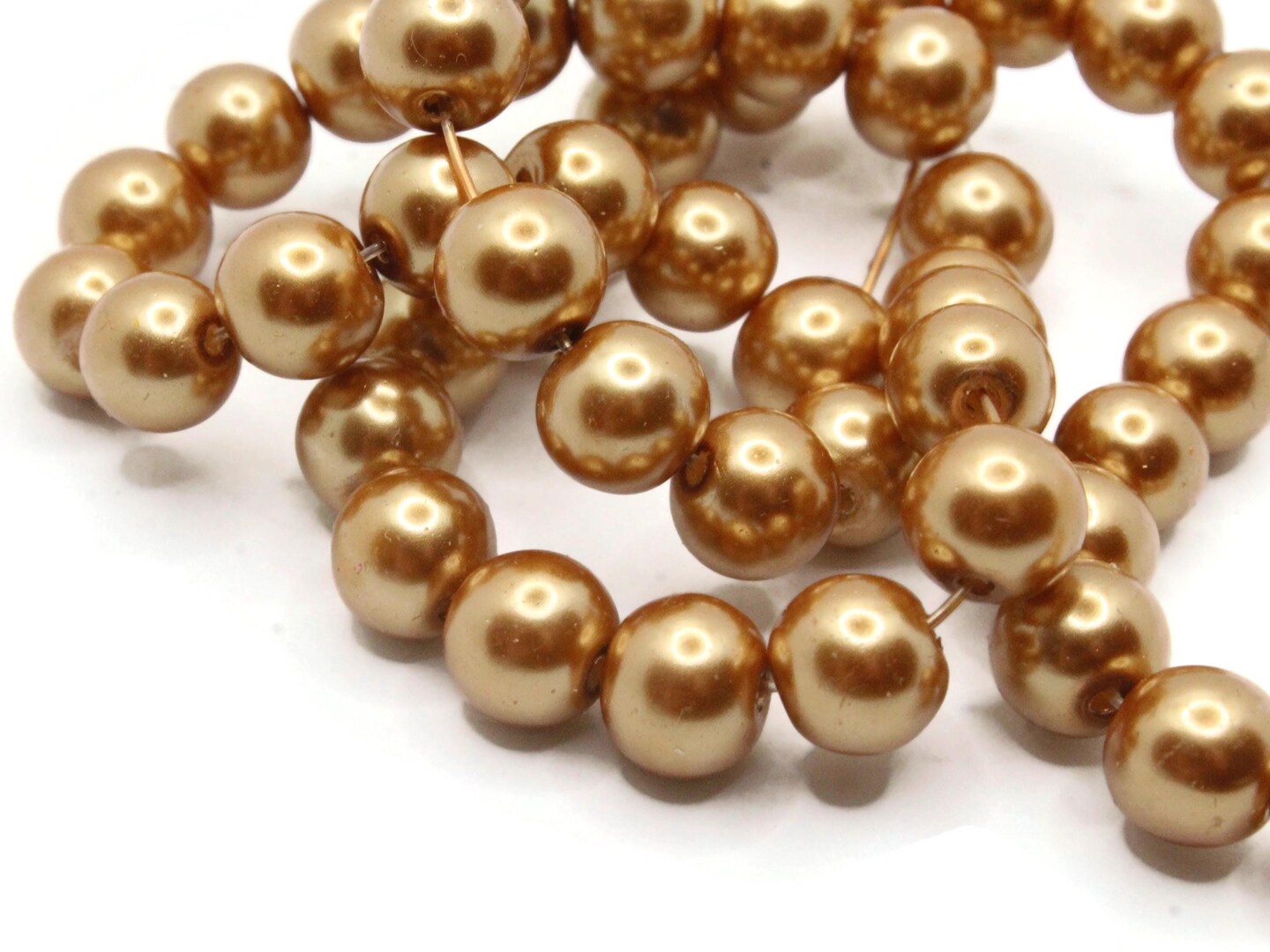 53 8mm Round Golden Brown Glass Pearl Beads