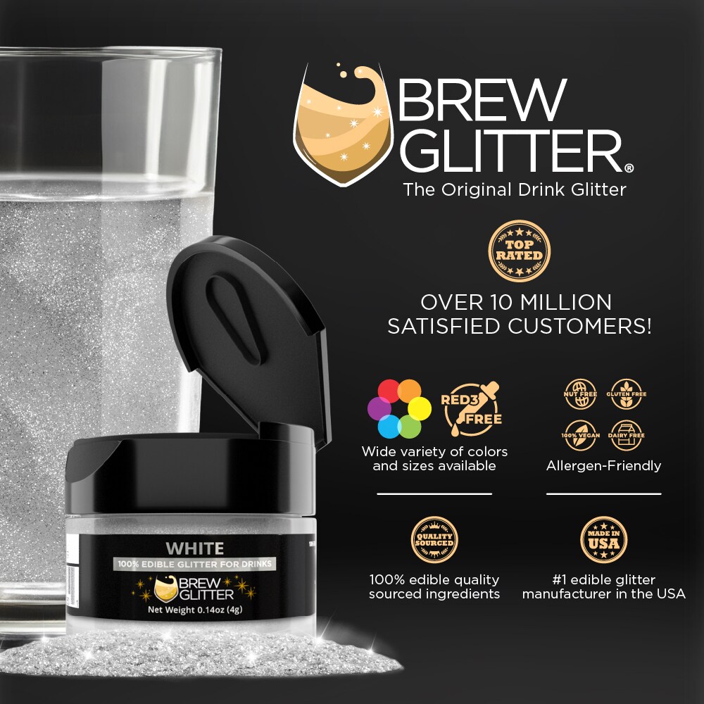 Brew Glitter - White Edible Drink Glitter (4g, x1 Flip-Cap Jar) for Beer, Cocktails and Beverages