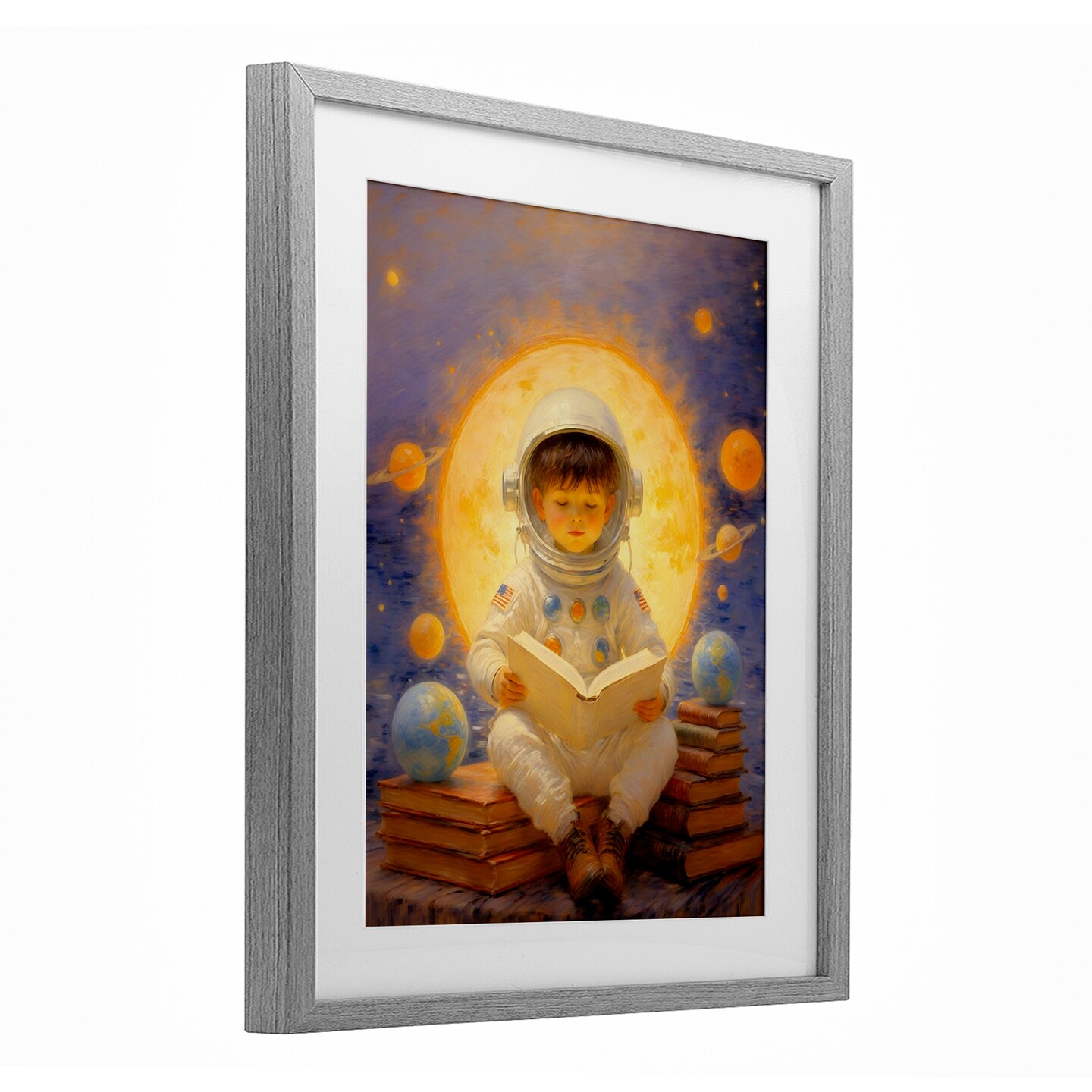 Stupell Industries Astronaut Child Learning Framed Print Under Glass, design by Angie Hawke