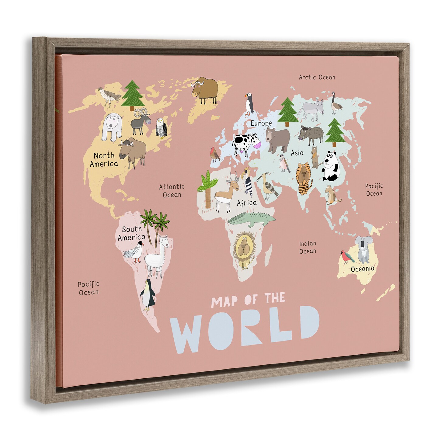 Stupell Industries Kid's Map Of World Pink Floating Frame, design by Carla Daly