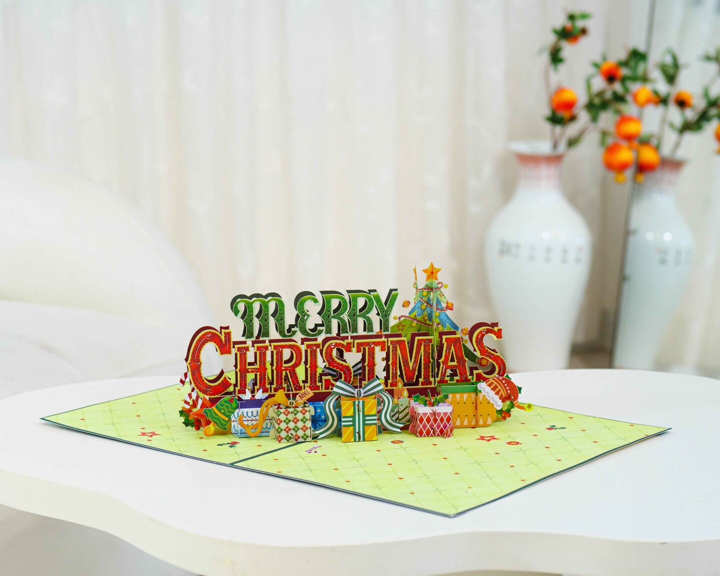 Paper Love HugePop 3D Merry Christmas Card Pop Up, Jumbo Holiday Decoration Gift, 10" x 14" Cover - Includes Envelope and Note Tag