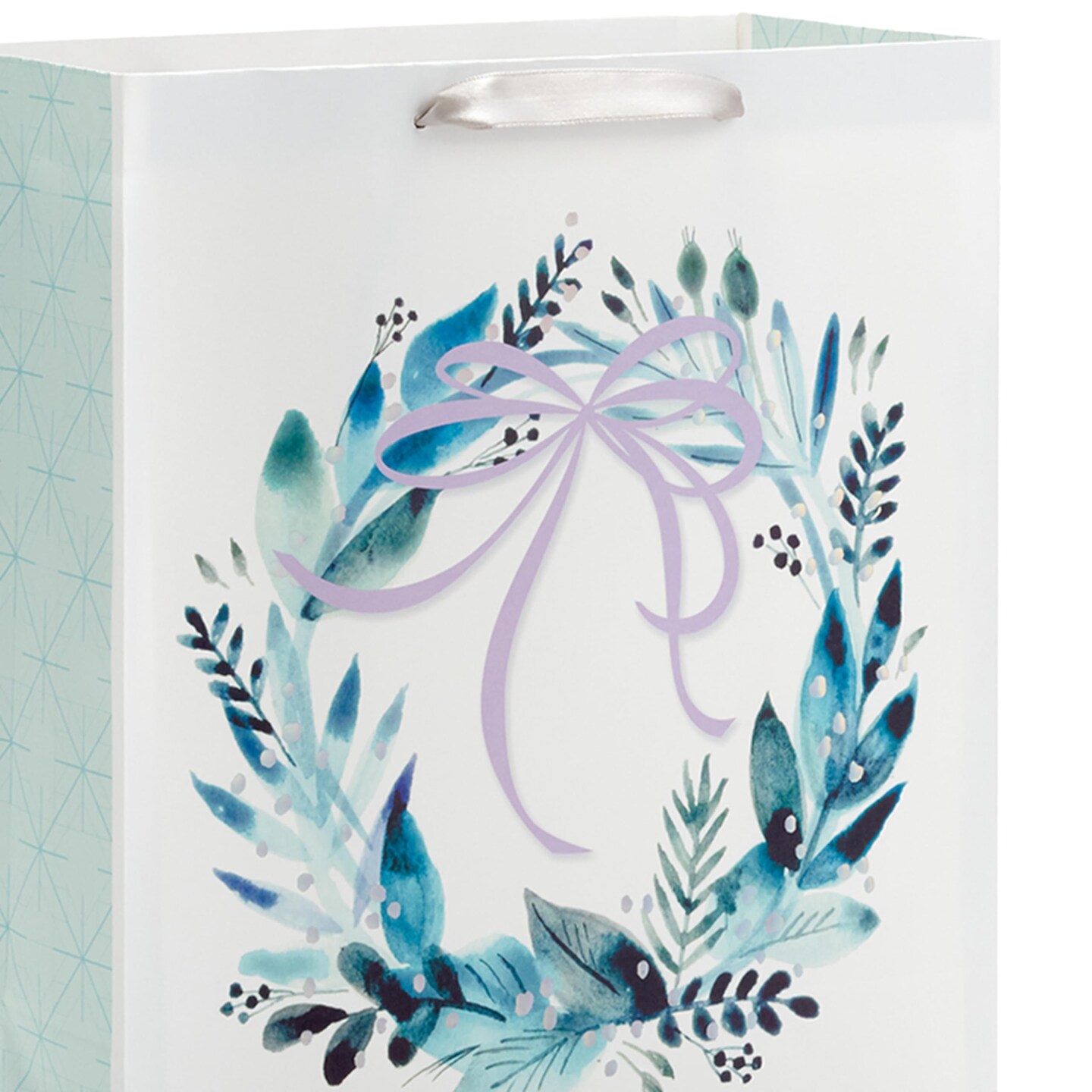 13" Large Gift Bag Bundle (3 Bags: 2 Vertical, 1 Horizontal) Watercolor Winter Wreath, Trees, Joy in Lavender, Sage Green, Light Blue, Silver