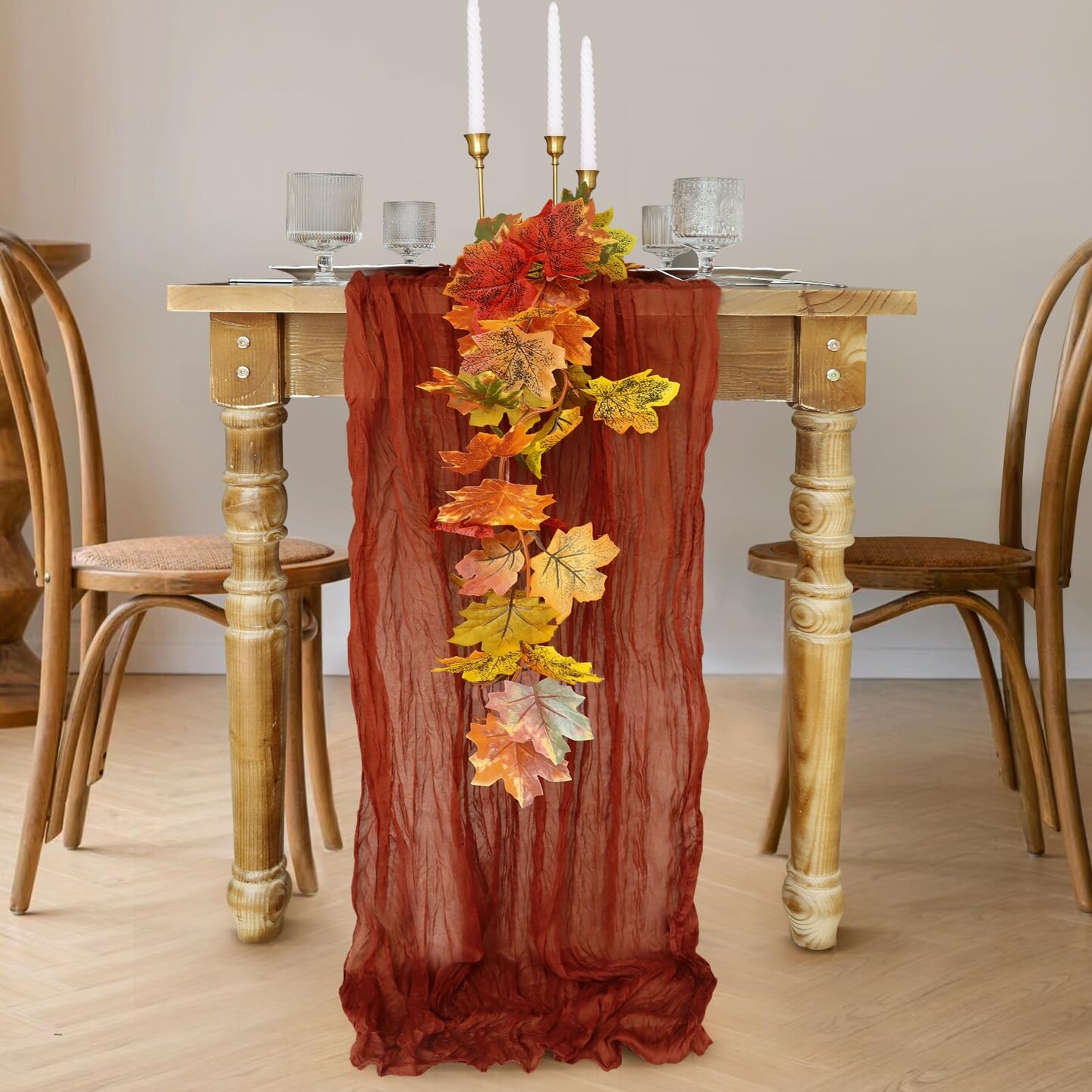 Fall Table Runner, 10FT Thanksgiving Cheesecloth Table Runner 35*120inch Terracotta Table Runners for Fall Wedding Baby Shower Friendsgiving Thanksgivig Home Kitchen Table Decorations