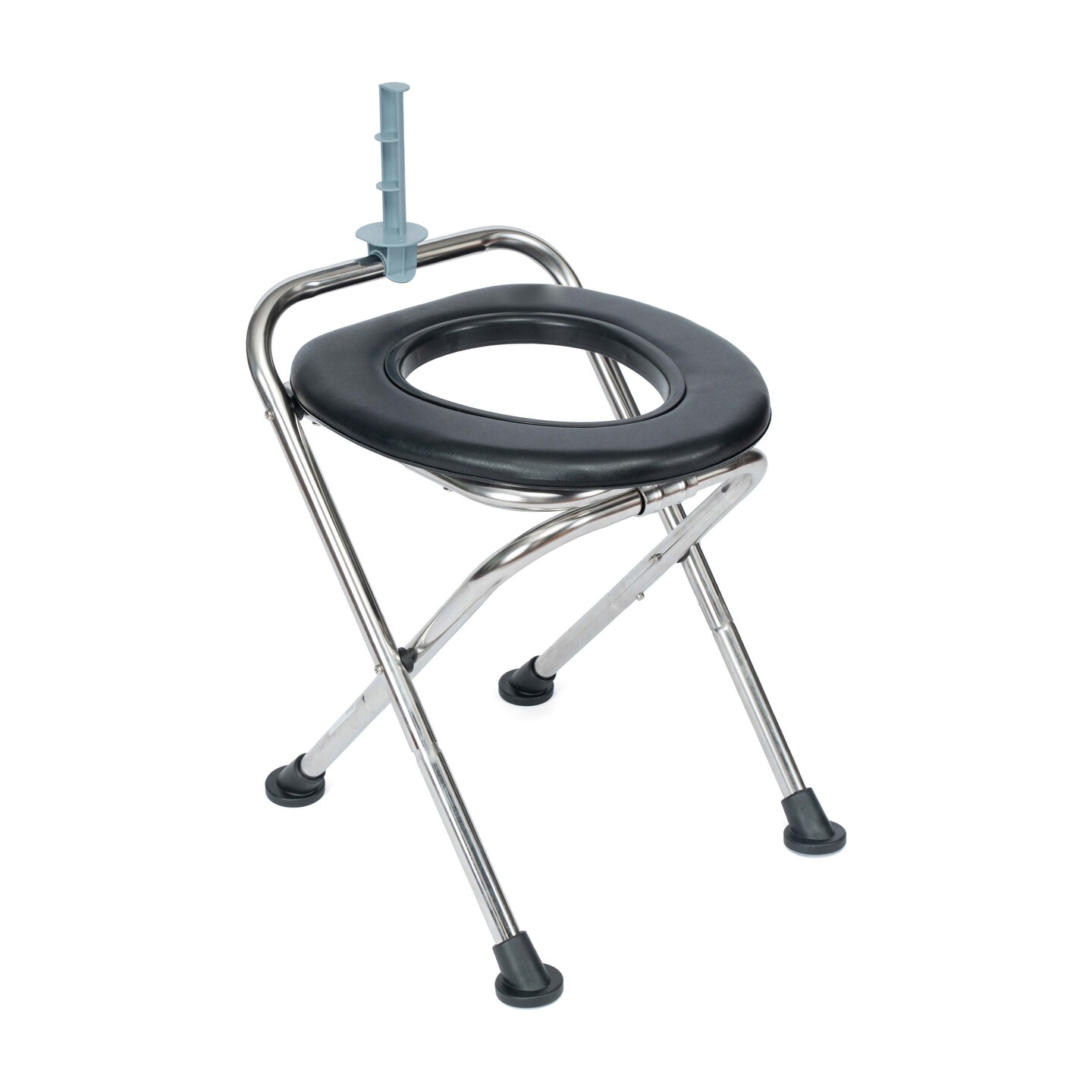 Emma and Oliver Ramsey Folding Travel Toilet with Cushioned Seat and Stainless Steel Frame with Non-Slip Rubber Feet and Included Tissue Holder