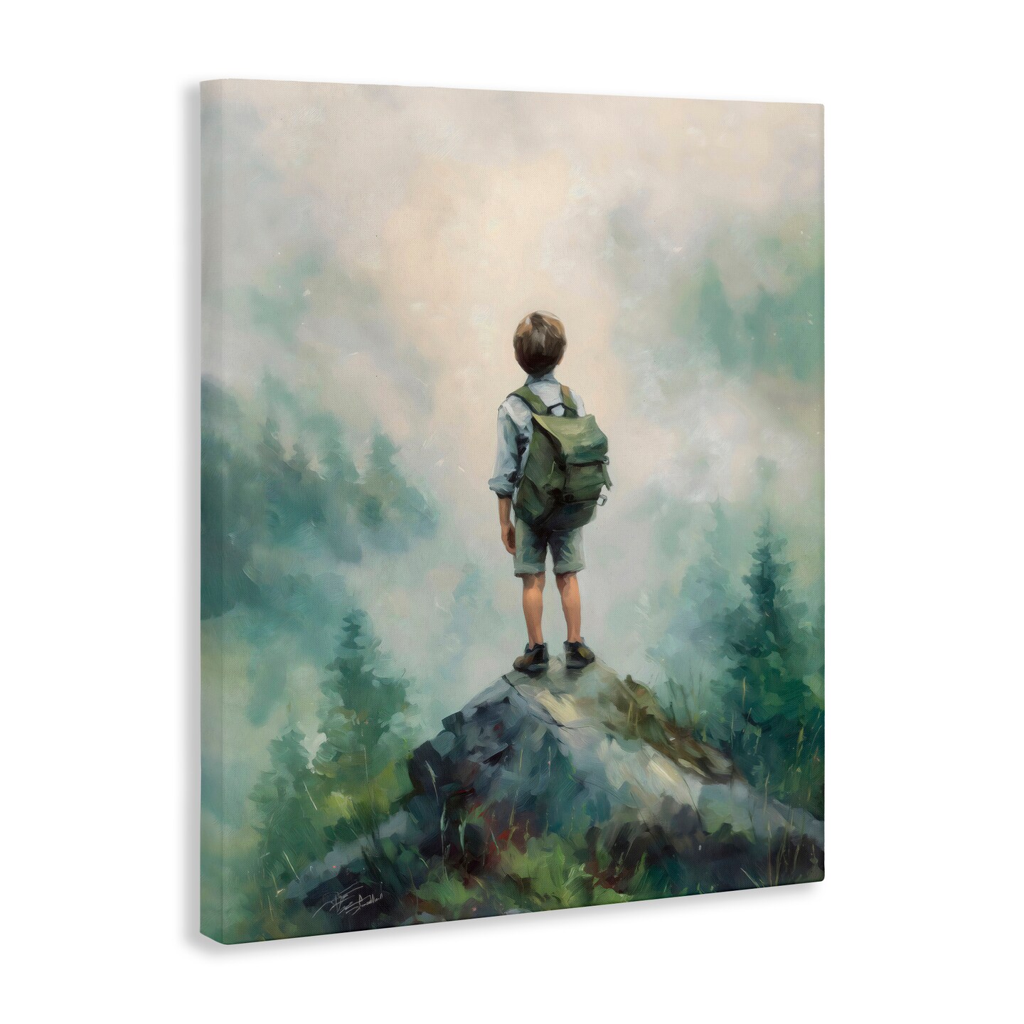 Stupell Industries Boy Adventurer Atop Mountain Canvas, design by Arlington Prints
