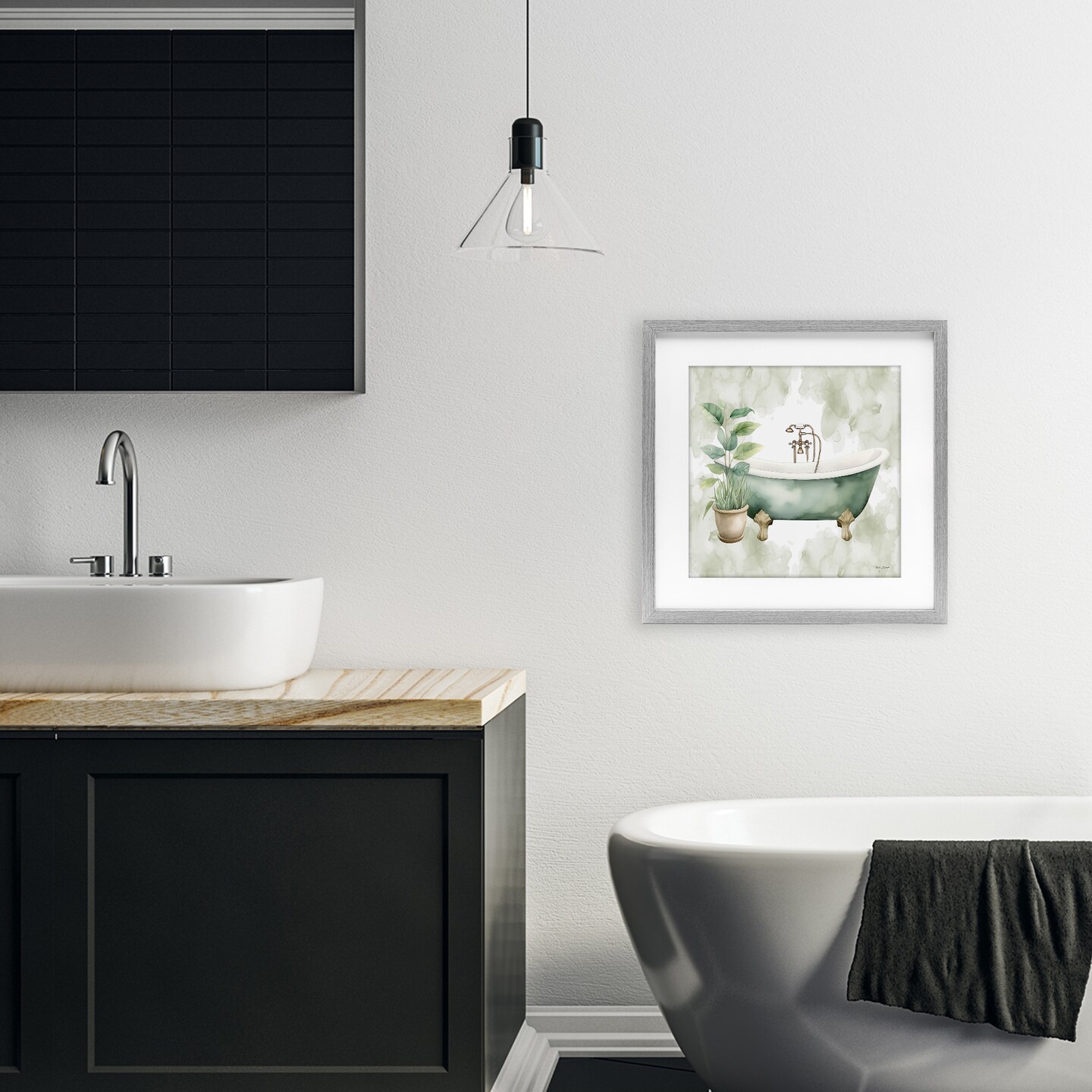 Stupell Industries Bath Oasis with Plant Framed Print Under Glass, design by Nicole DeCamp