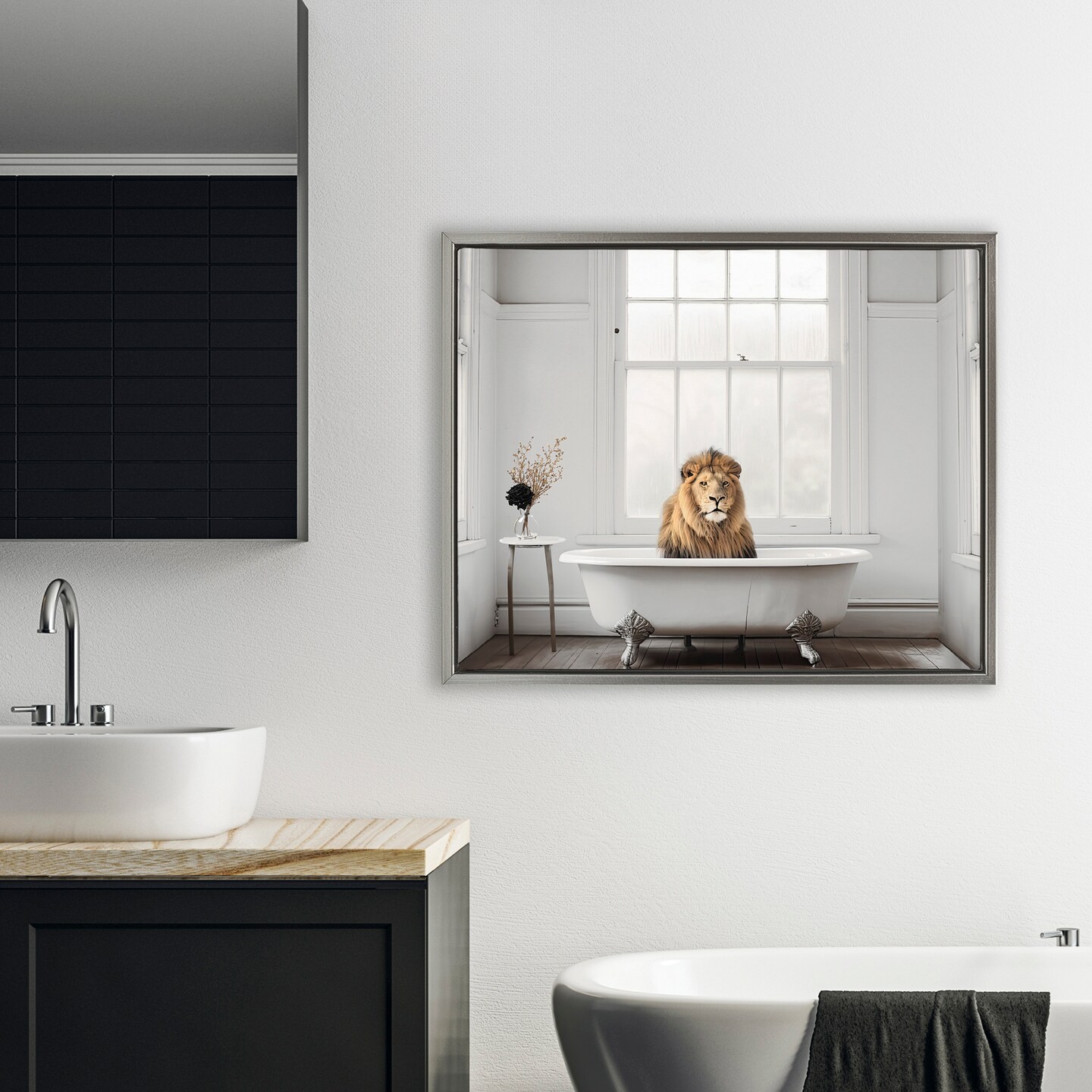 Stupell Industries Minimalist Lion Bathtime Floating Frame, design by Sasha