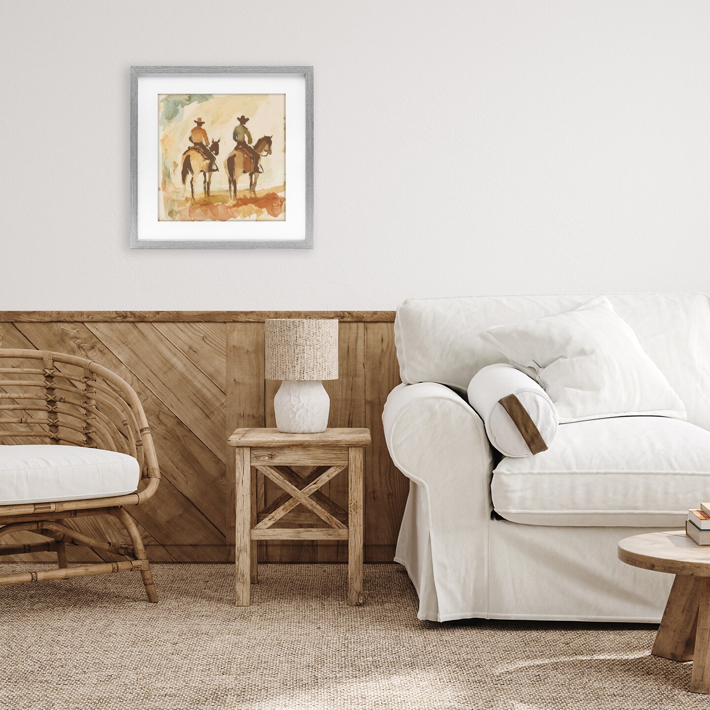 Stupell Industries Western Watercolor Cowboys Right Framed Print Under Glass, design by Petal Prints Design