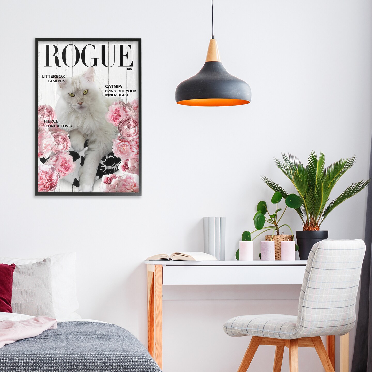 Stupell Industries Funny Floral Cat Magazine Framed Giclee, design by Sasha