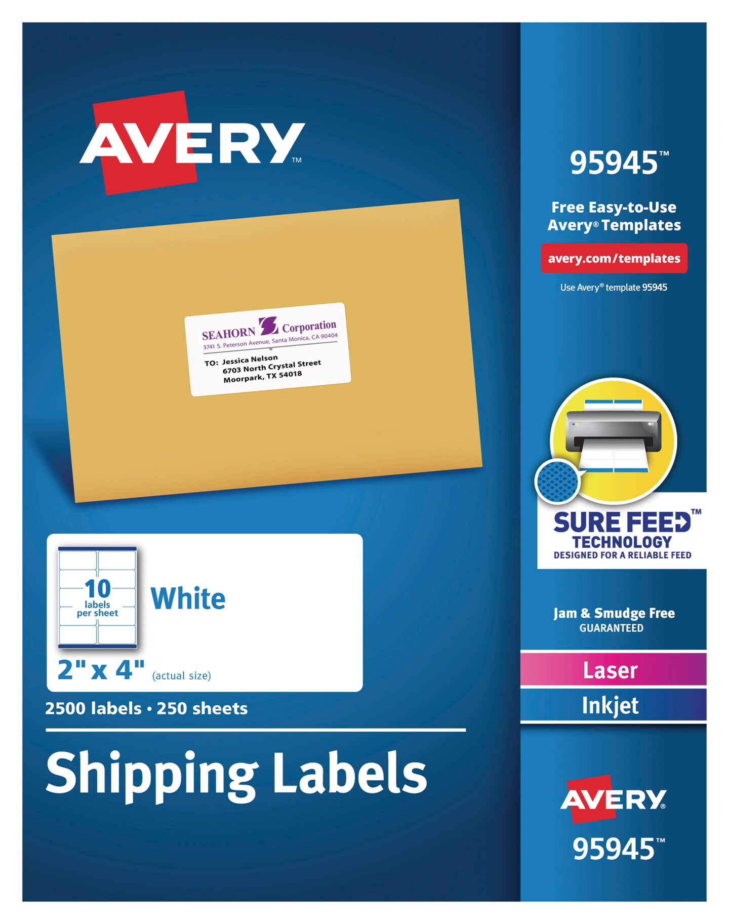 Avery Bulk Shipping Labels, 2 x 4 Inches, White, Pack of 2500