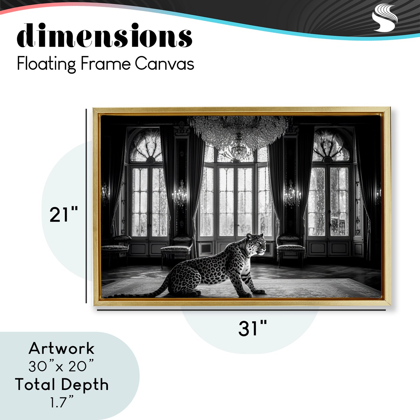 Stupell Industries Snow Leopard in Opulent Mansion Floating Frame, design by Decent Exposures