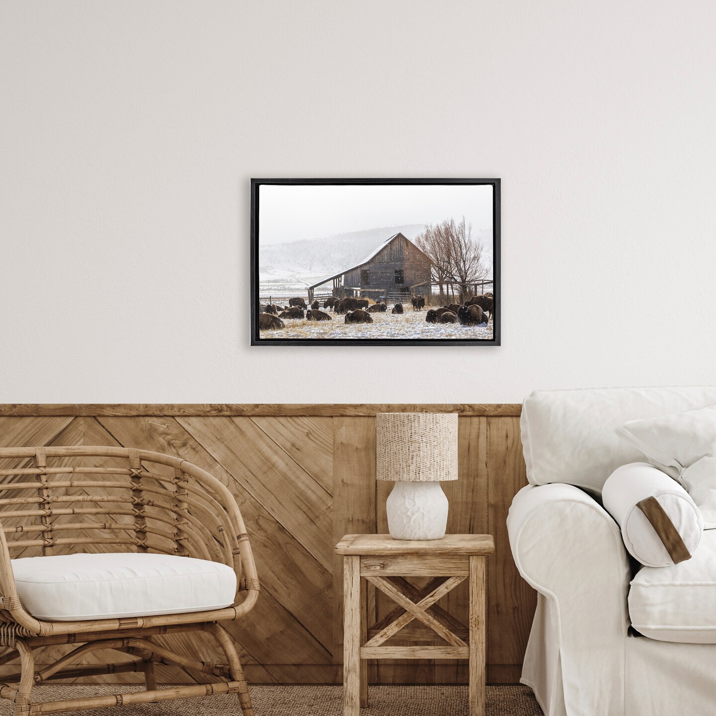 Stupell Industries Colorado Buffalo Snowy Farm Floating Frame, design by Jeff Poe Photography