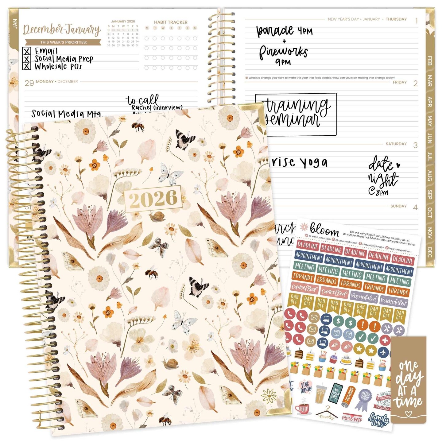 bloom daily planners 2026 Hard Cover Weekly & Monthly Planner, 8.5" x 11", Butterfly Garden