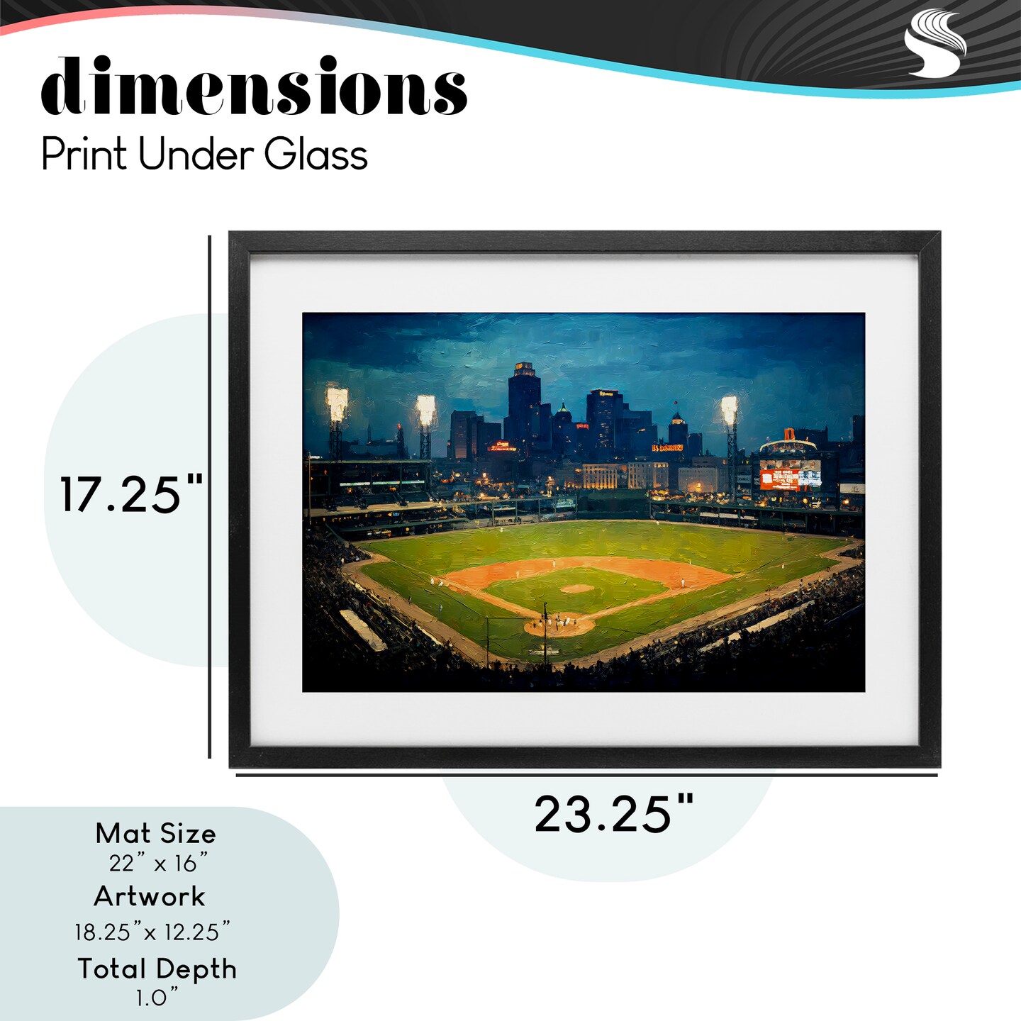 Stupell Industries Baseball Stadium at Night Framed Print Under Glass, design by Arlington Prints